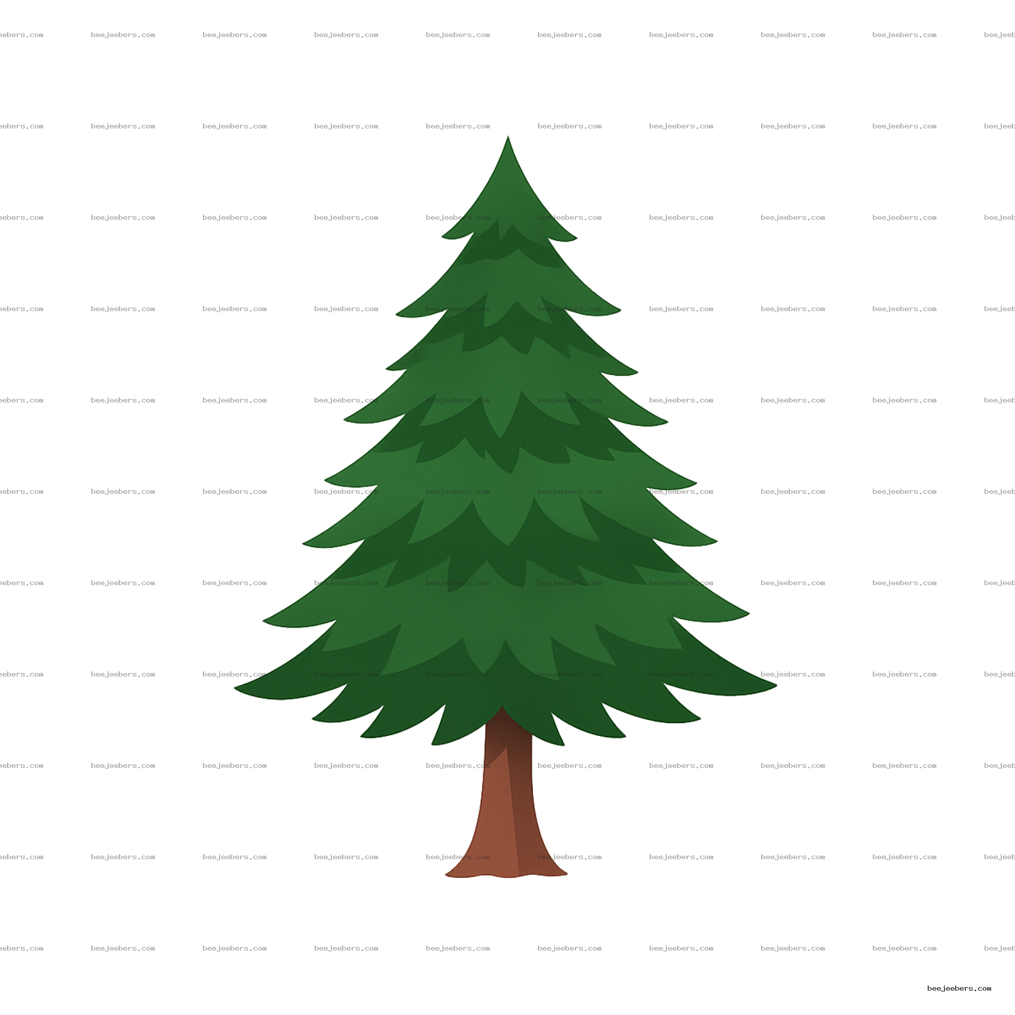 Clean vector illustration of a green pine tree with layered branches and brown trunk on transparent background