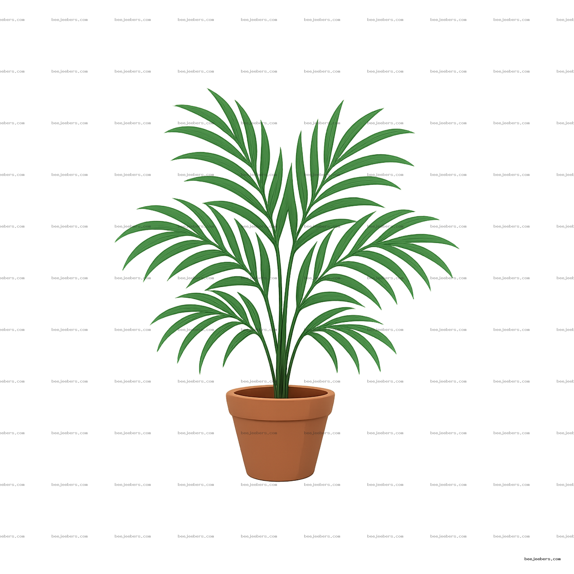 Vector illustration of a green palm plant in a terracotta pot with transparent background