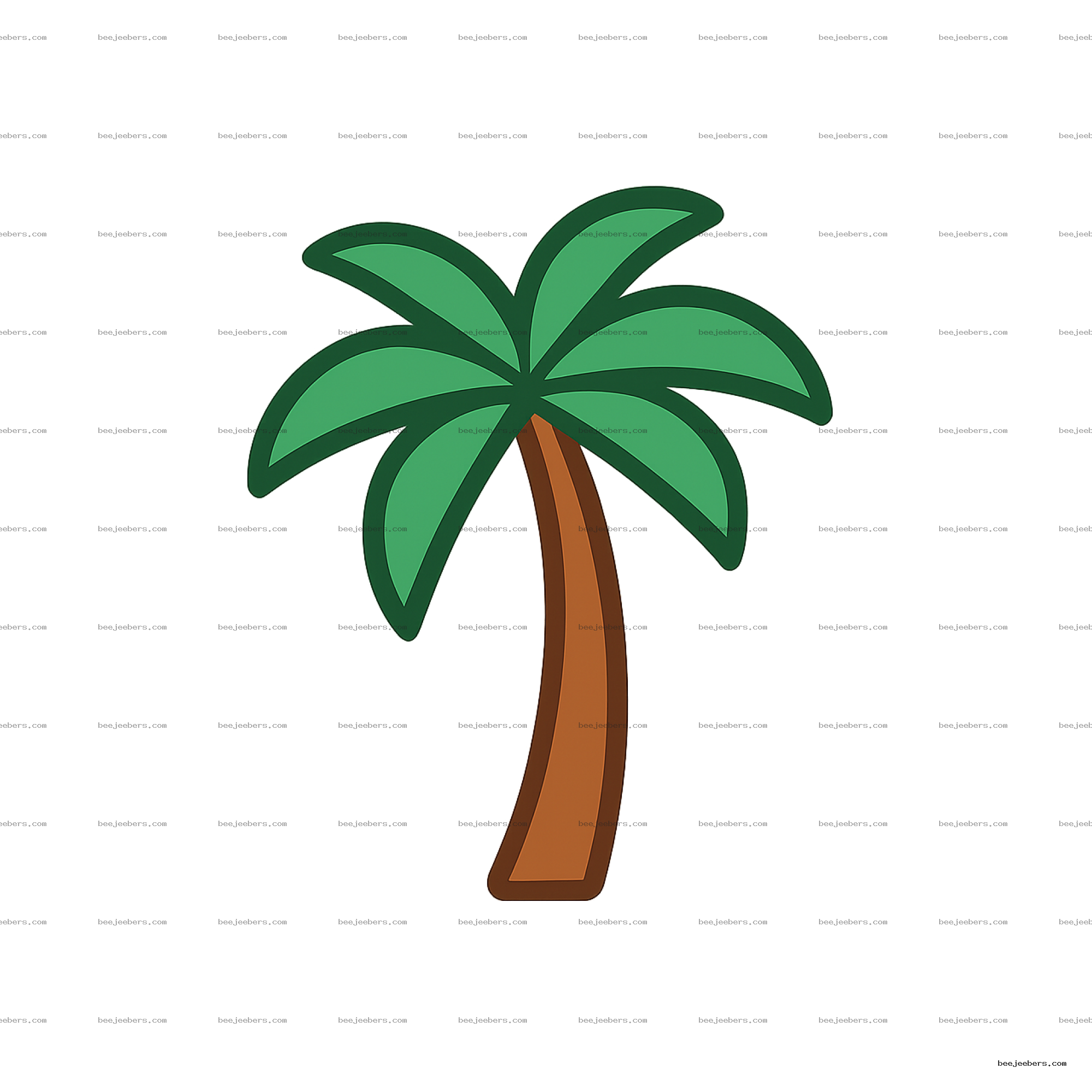 Clean vector style palm tree icon with green leaves and brown trunk on transparent background