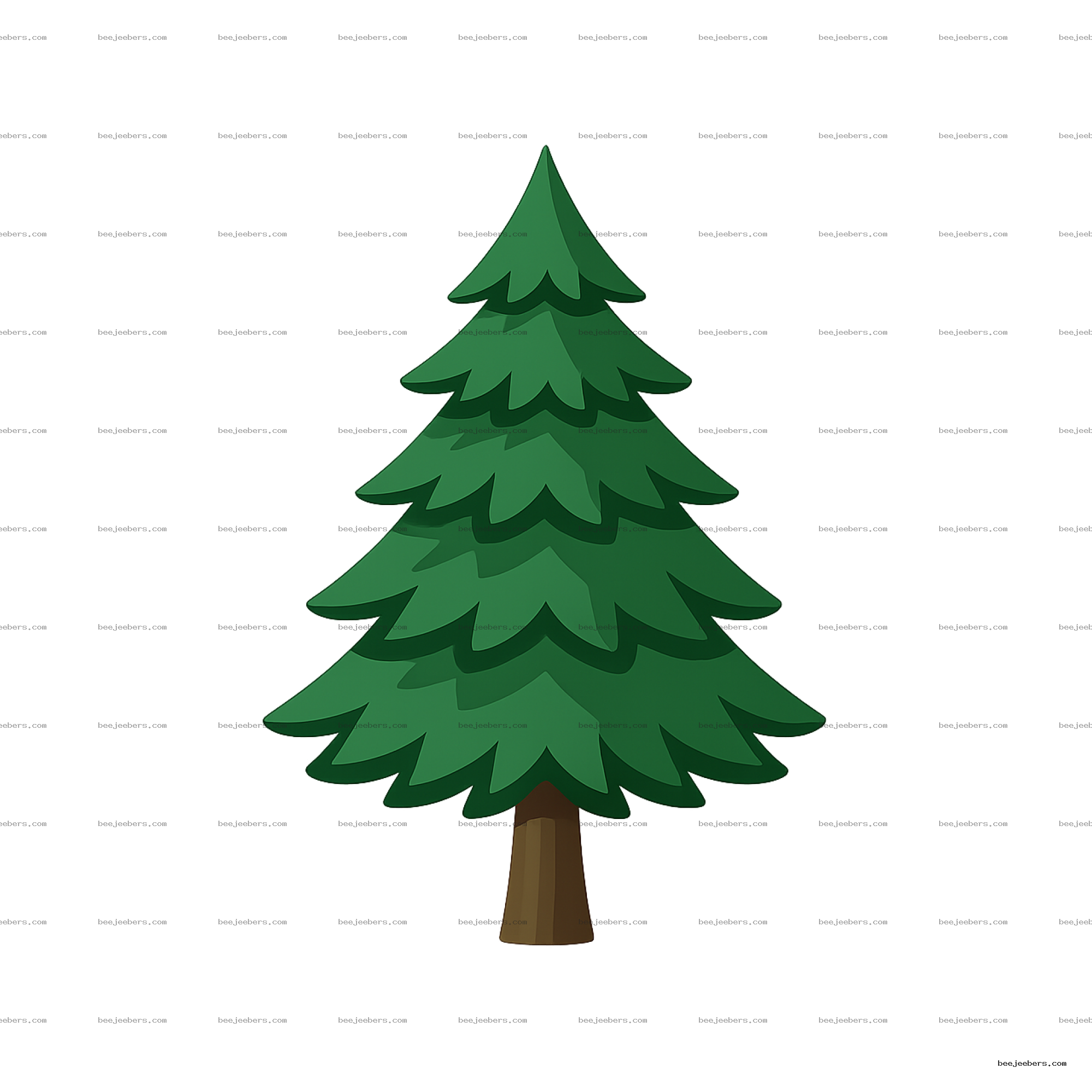 Clean vector illustration of a fir tree with layered green branches and brown trunk on transparent background