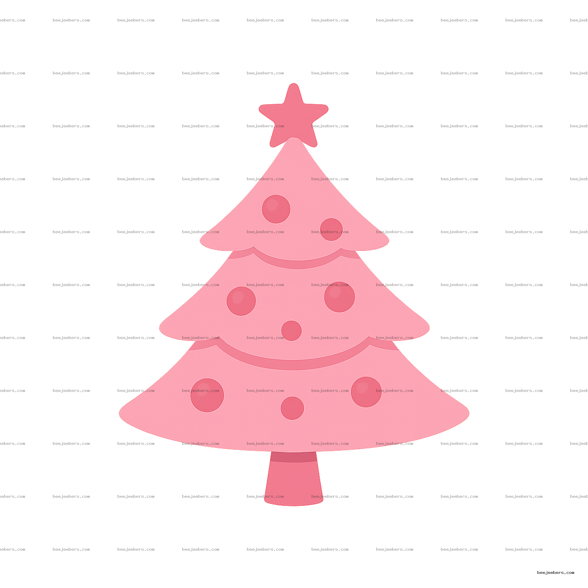 Pink Christmas tree clipart with star topper and round ornaments on transparent background