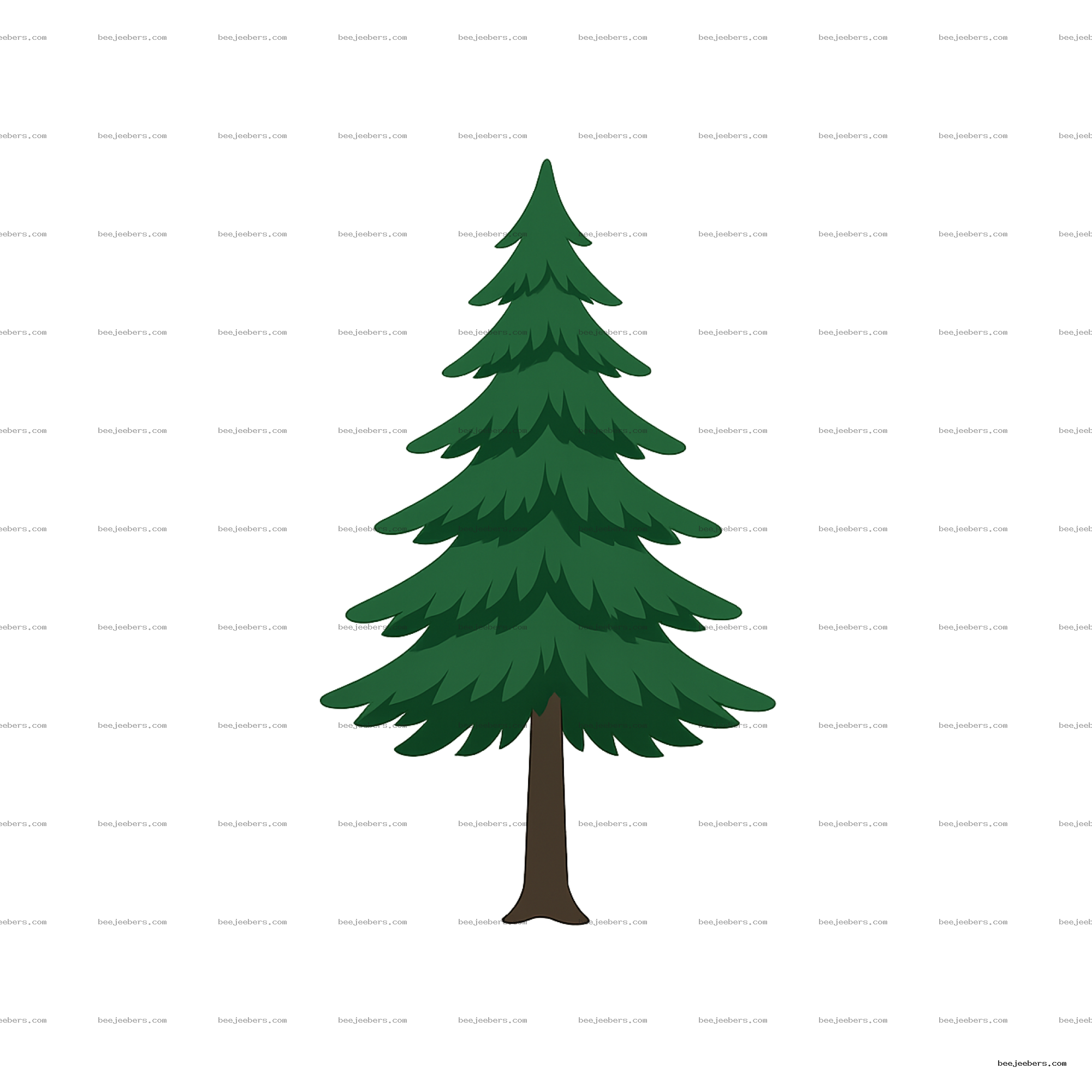 Clean vector illustration of a green pine tree with layered branches and brown trunk on transparent background