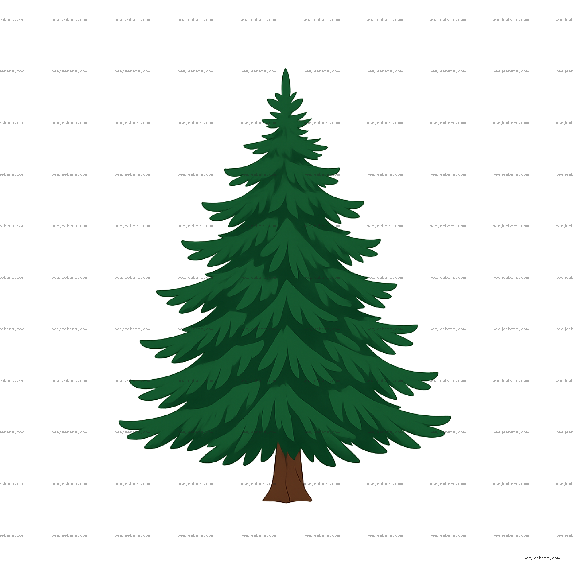 Clean vector illustration of a green Christmas tree with layered branches and a brown trunk on transparent background