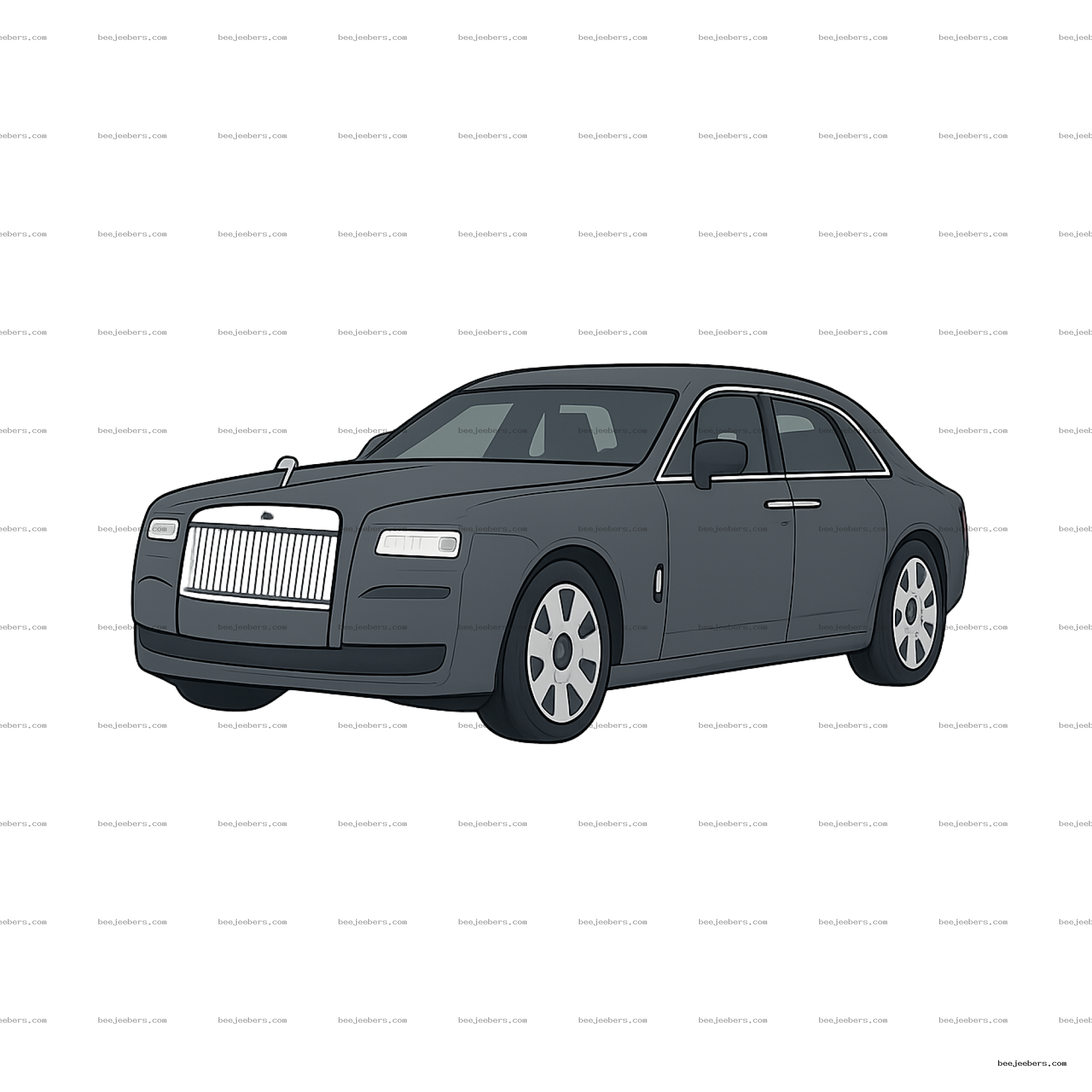 Clean vector illustration of a black luxury sedan car with transparent background