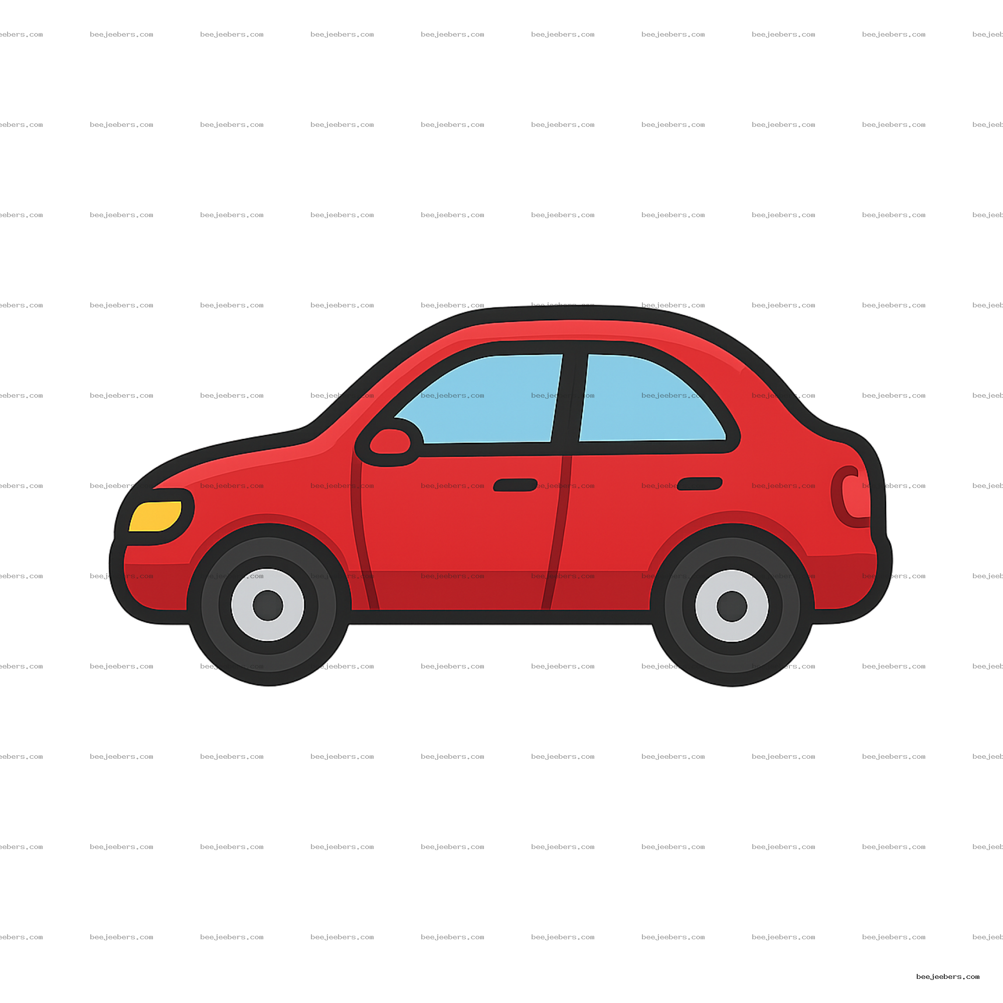 Red compact car side view vector illustration with transparent background