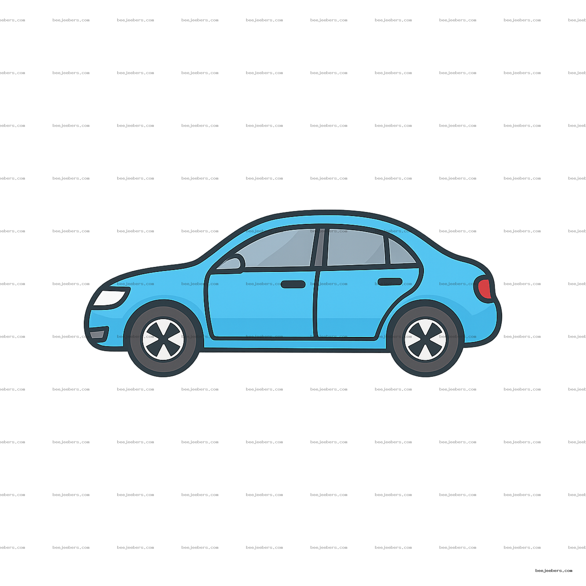 Clean blue car vector illustration with transparent background showing side view