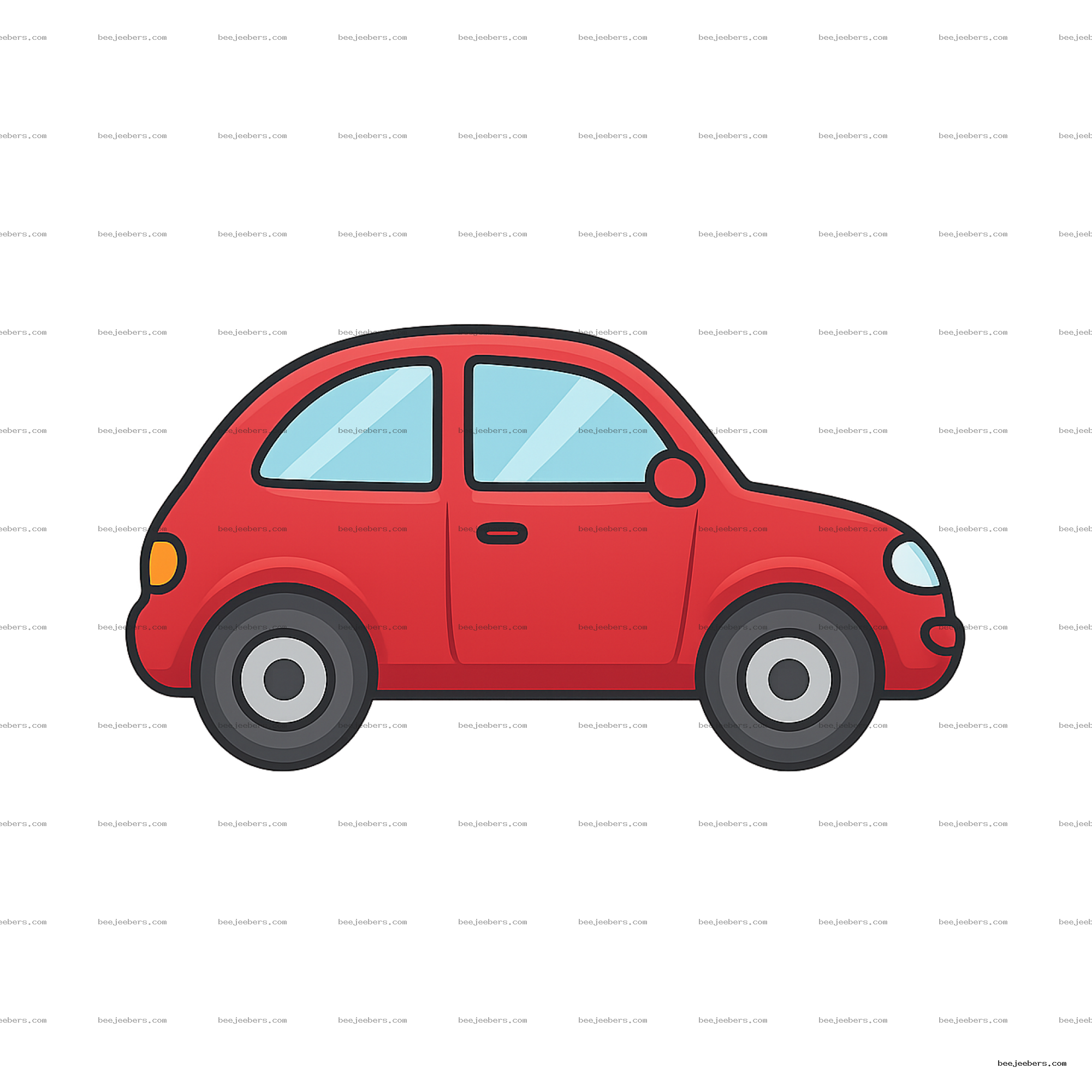 Clean vector illustration of a red compact car in side view with transparent background
