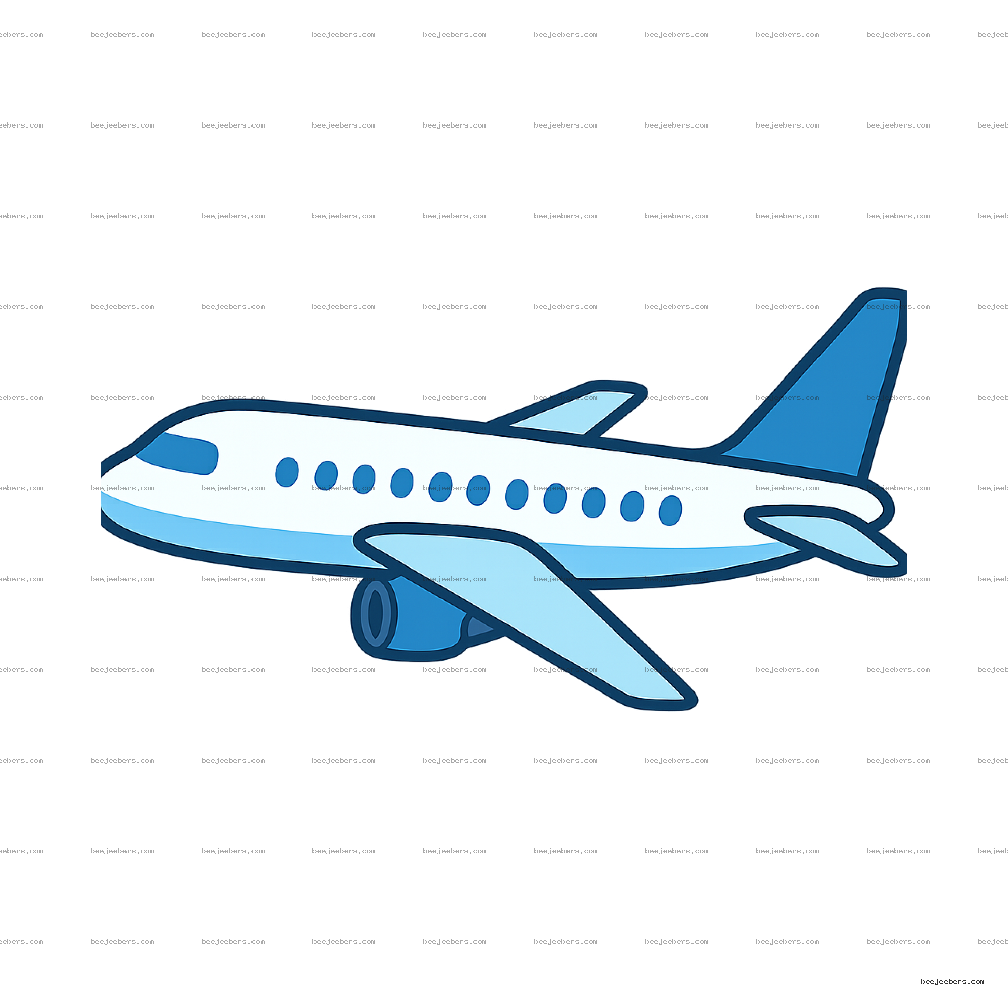 Clean vector airplane clipart PNG in white and blue shades with transparent background