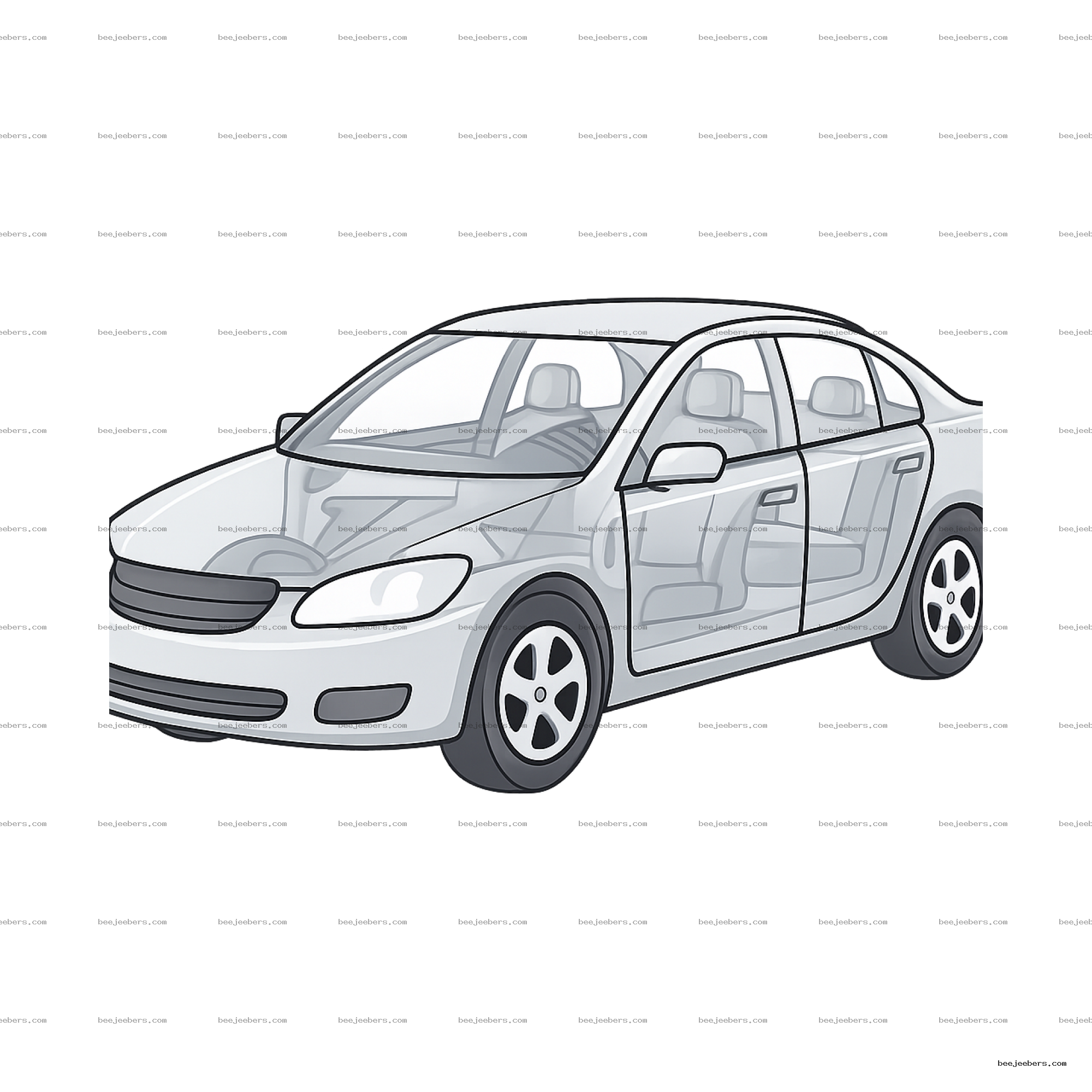 Clean vector transparent car PNG showing interior and mechanical parts with no background