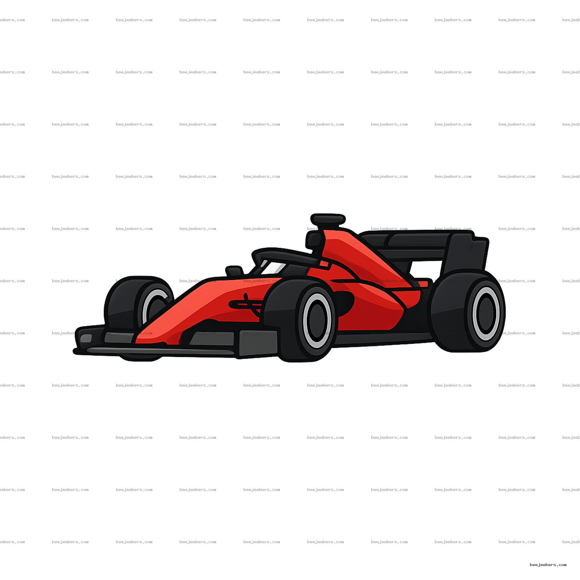 Clean vector illustration of a red Formula 1 race car with black details on a transparent background