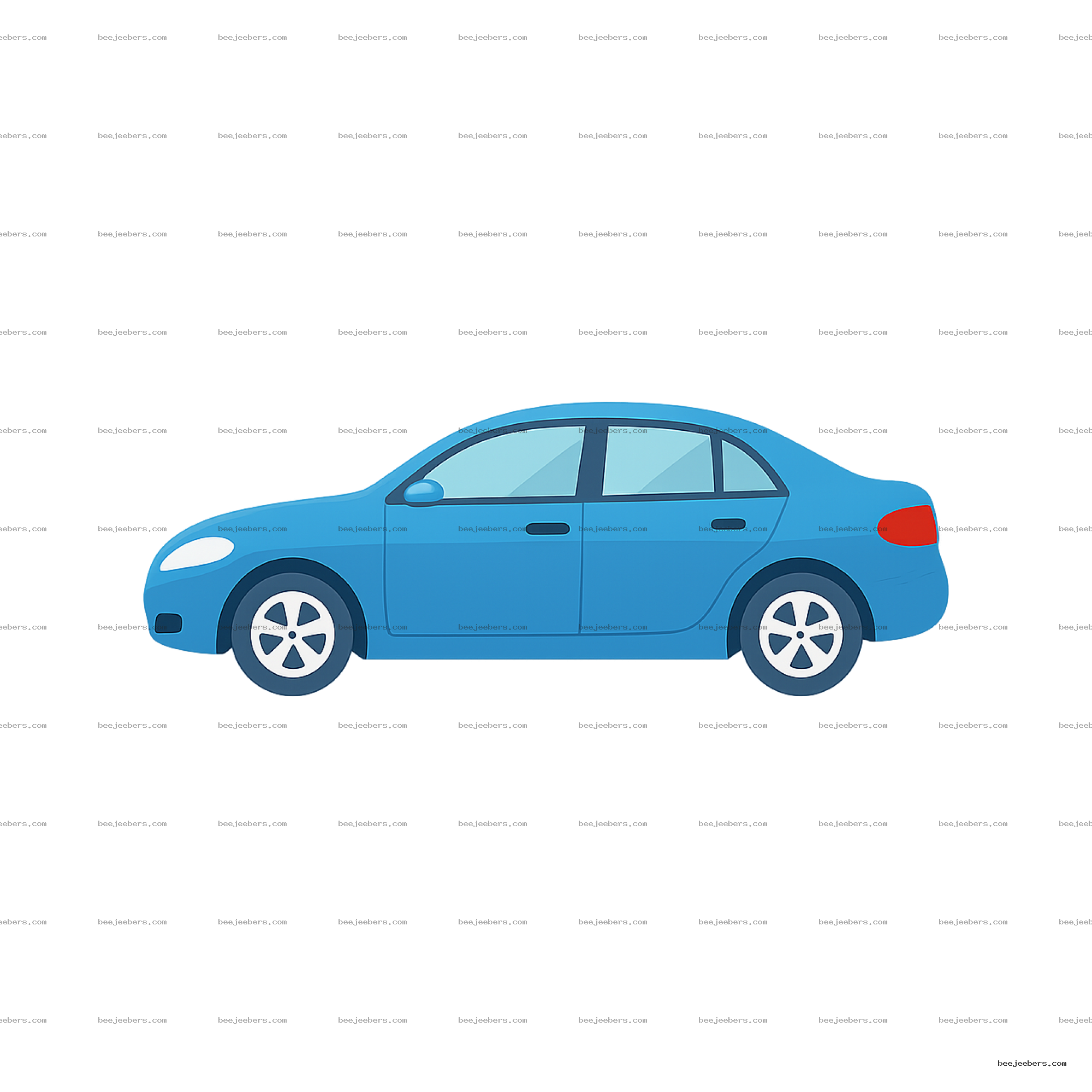 Clean vector illustration of a blue sedan car side view with transparent background