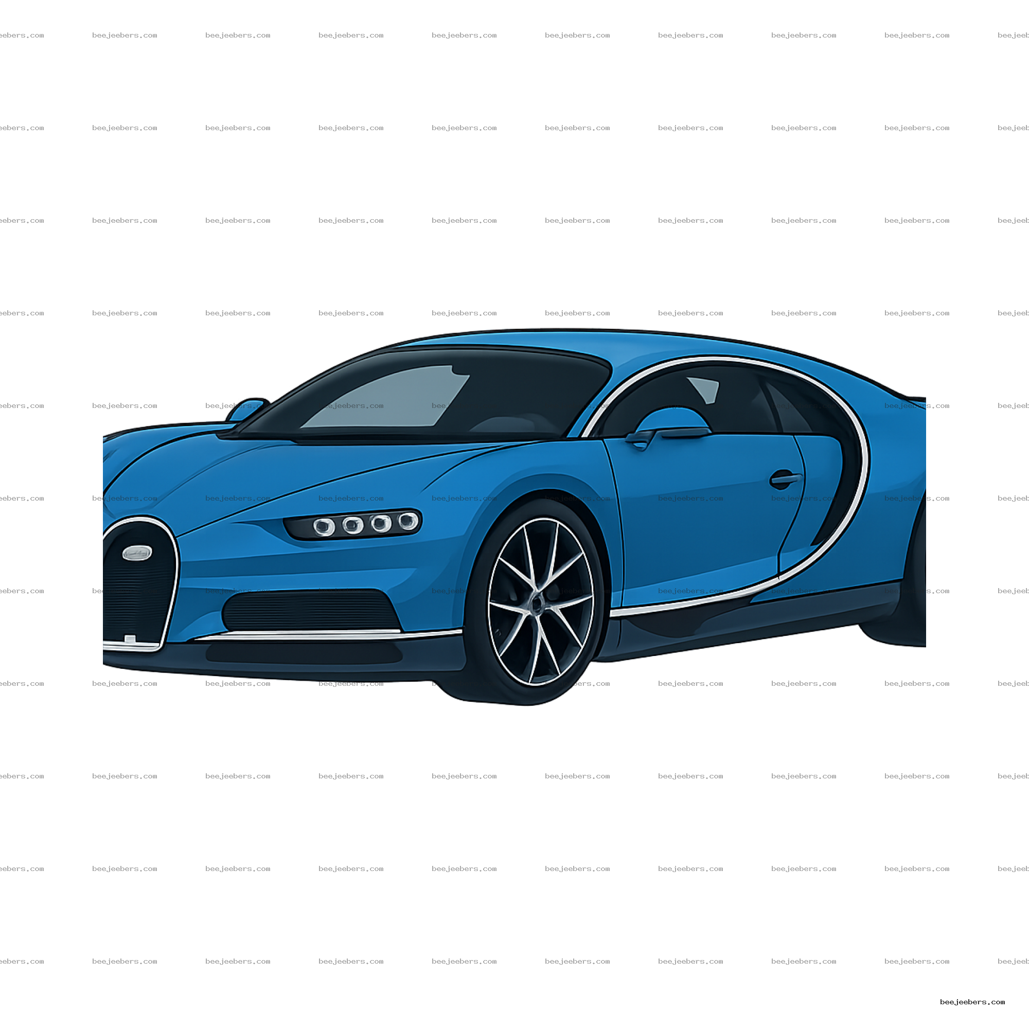 Blue luxury sports car side view vector illustration with transparent background