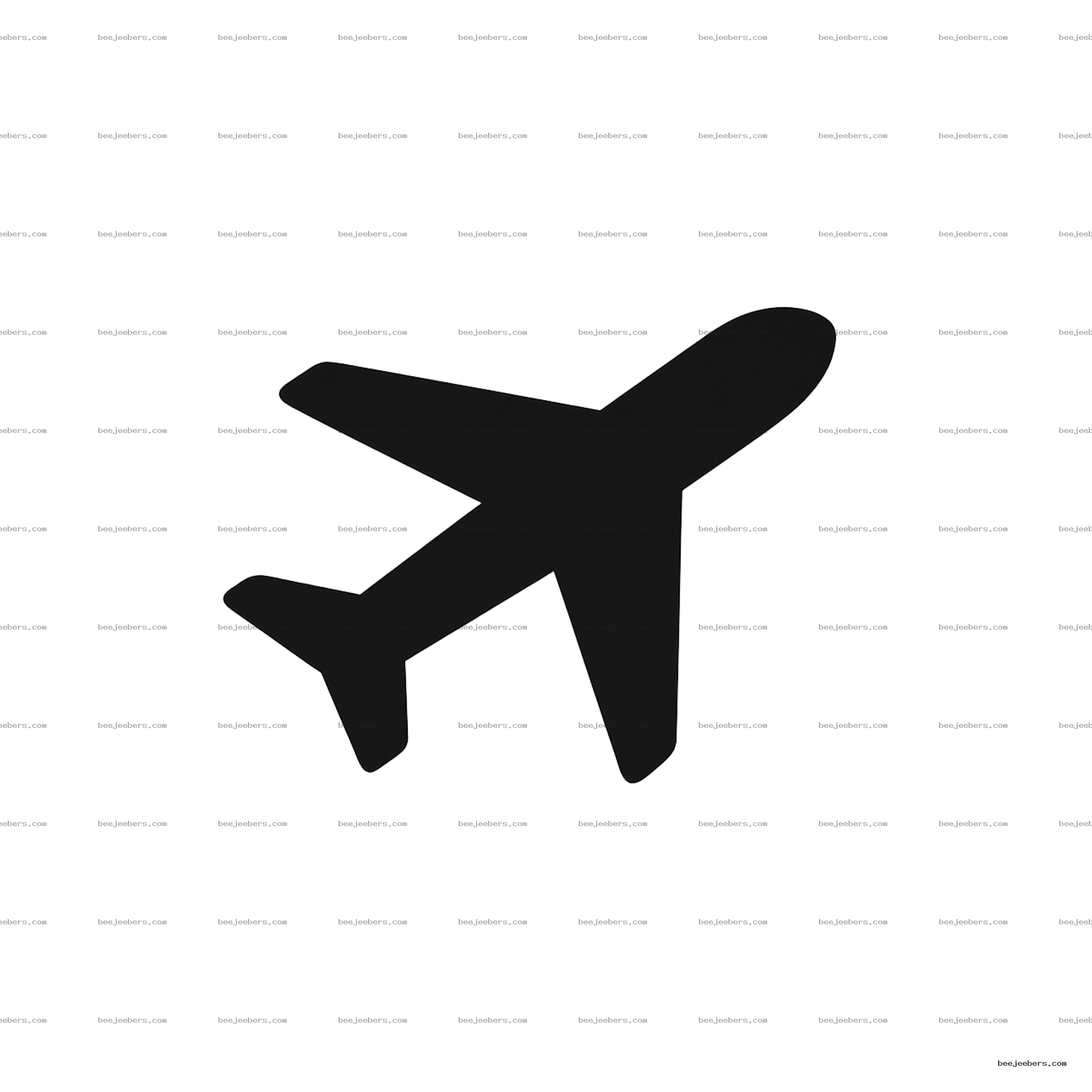Black silhouette of an airplane icon with transparent background