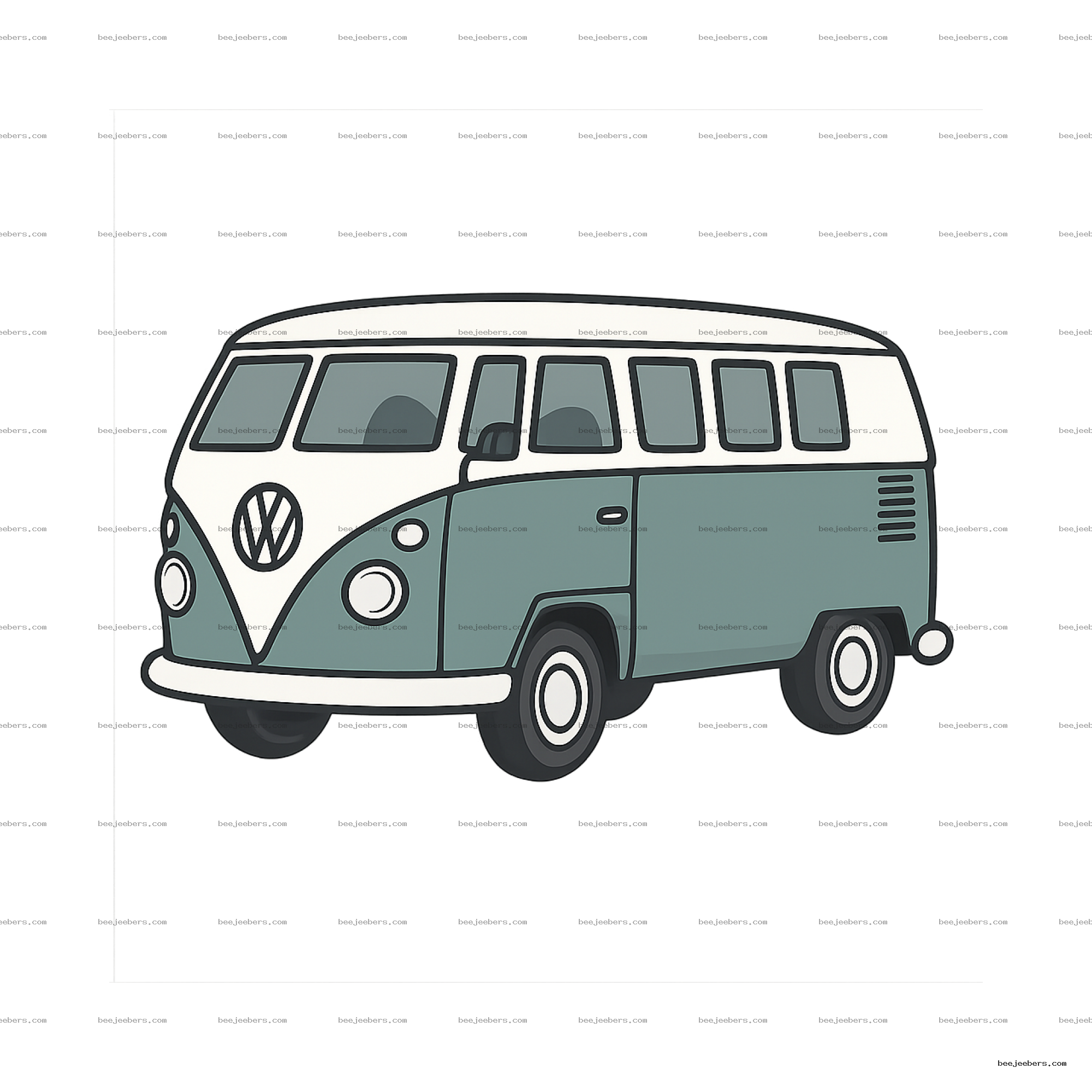 Clean vector PNG illustration of a vintage two-tone van with windows and round headlights