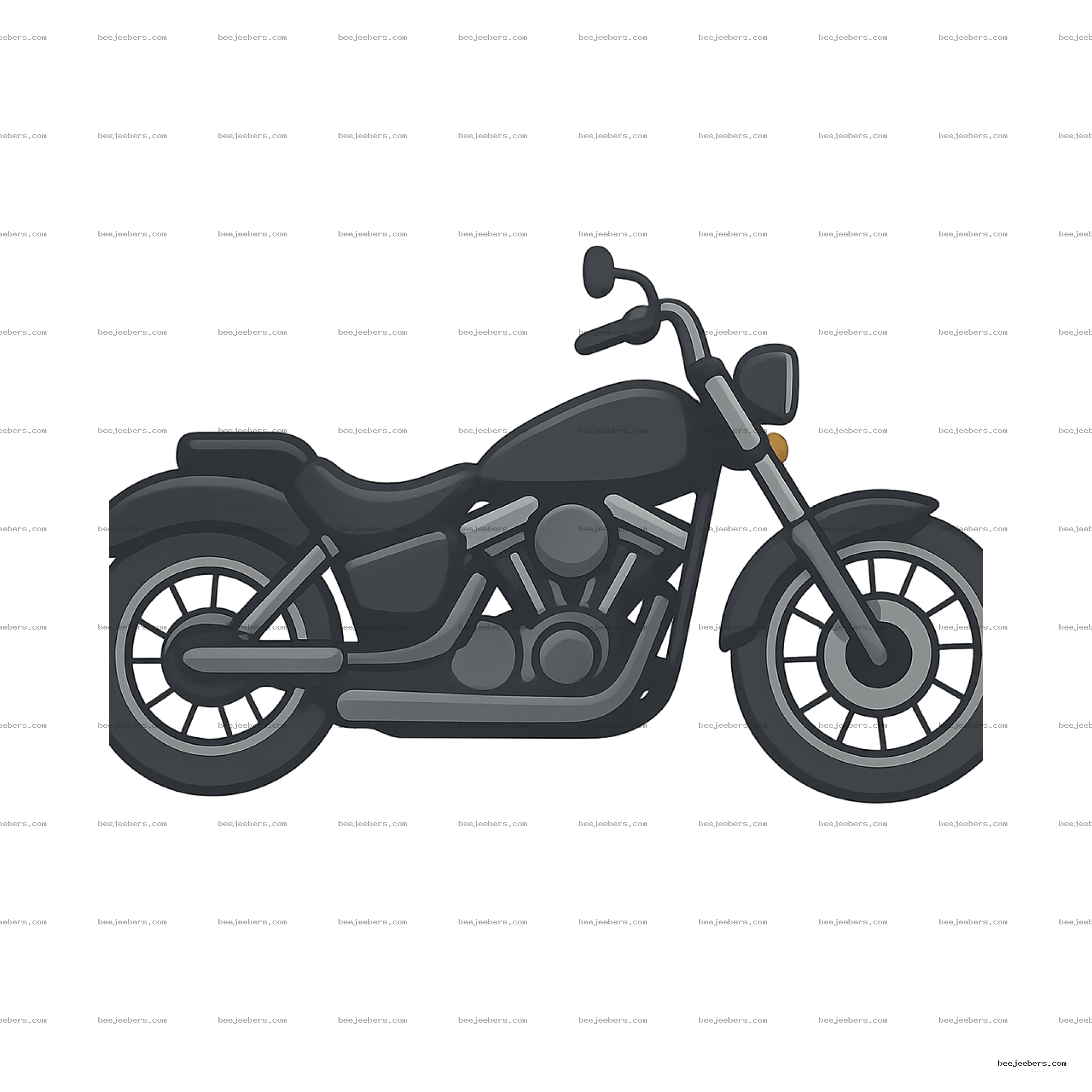 Clean vector side view illustration of a black motorcycle with transparent background