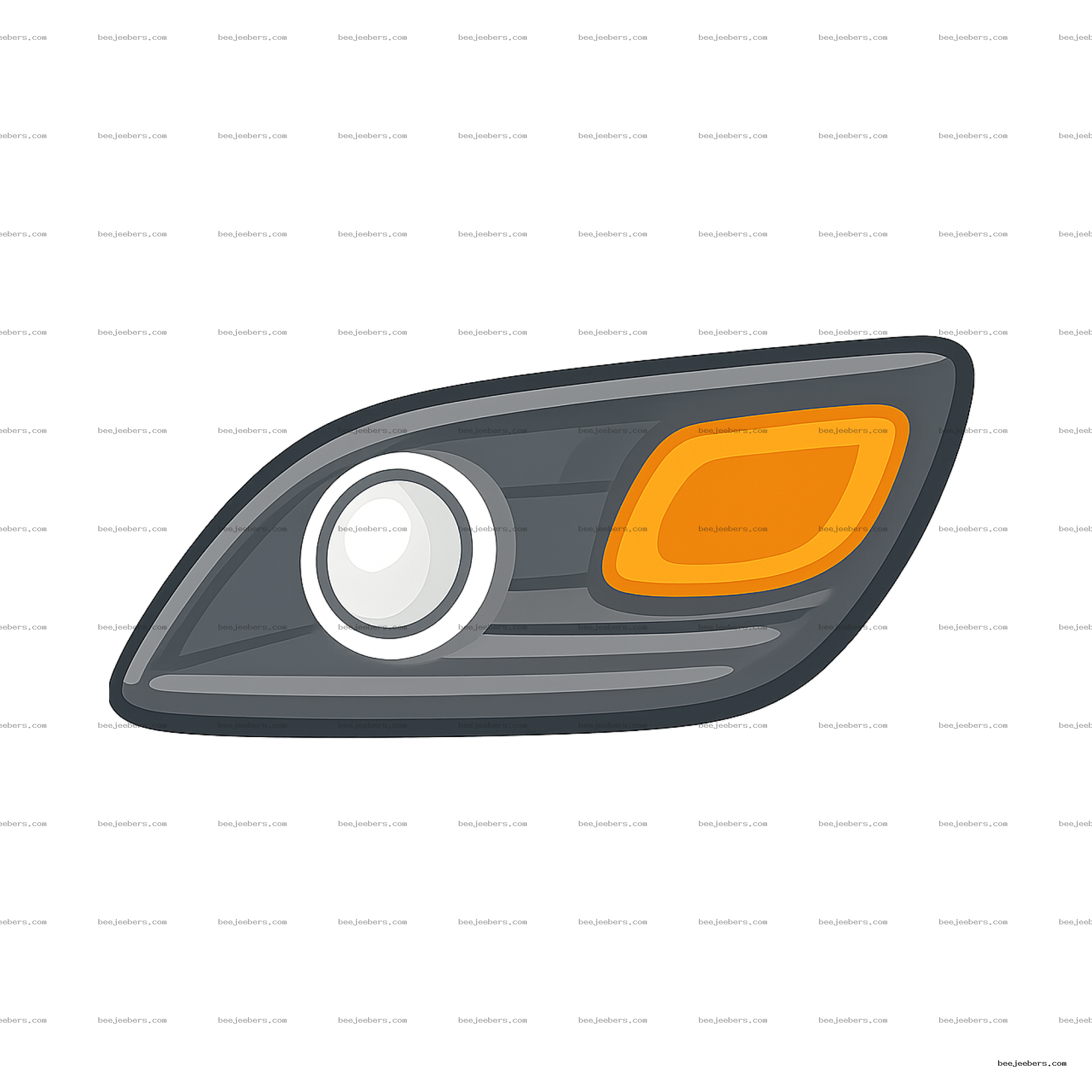 Vector illustration of a car headlight with white light and amber turn signal on transparent background