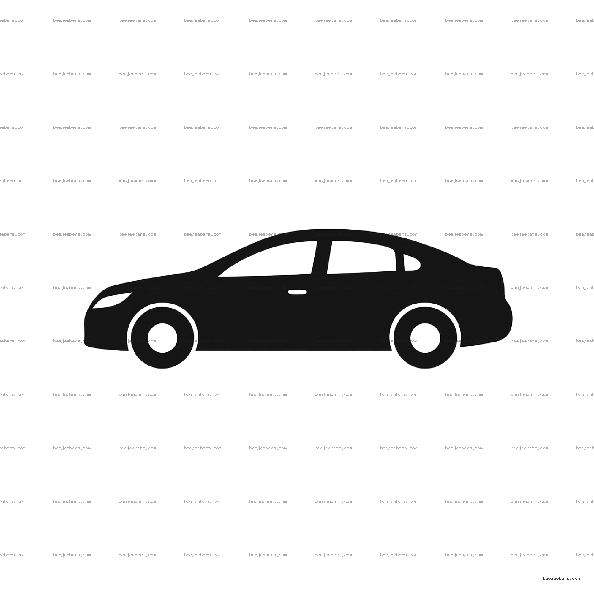 Black car silhouette side view in clean vector style with transparent background