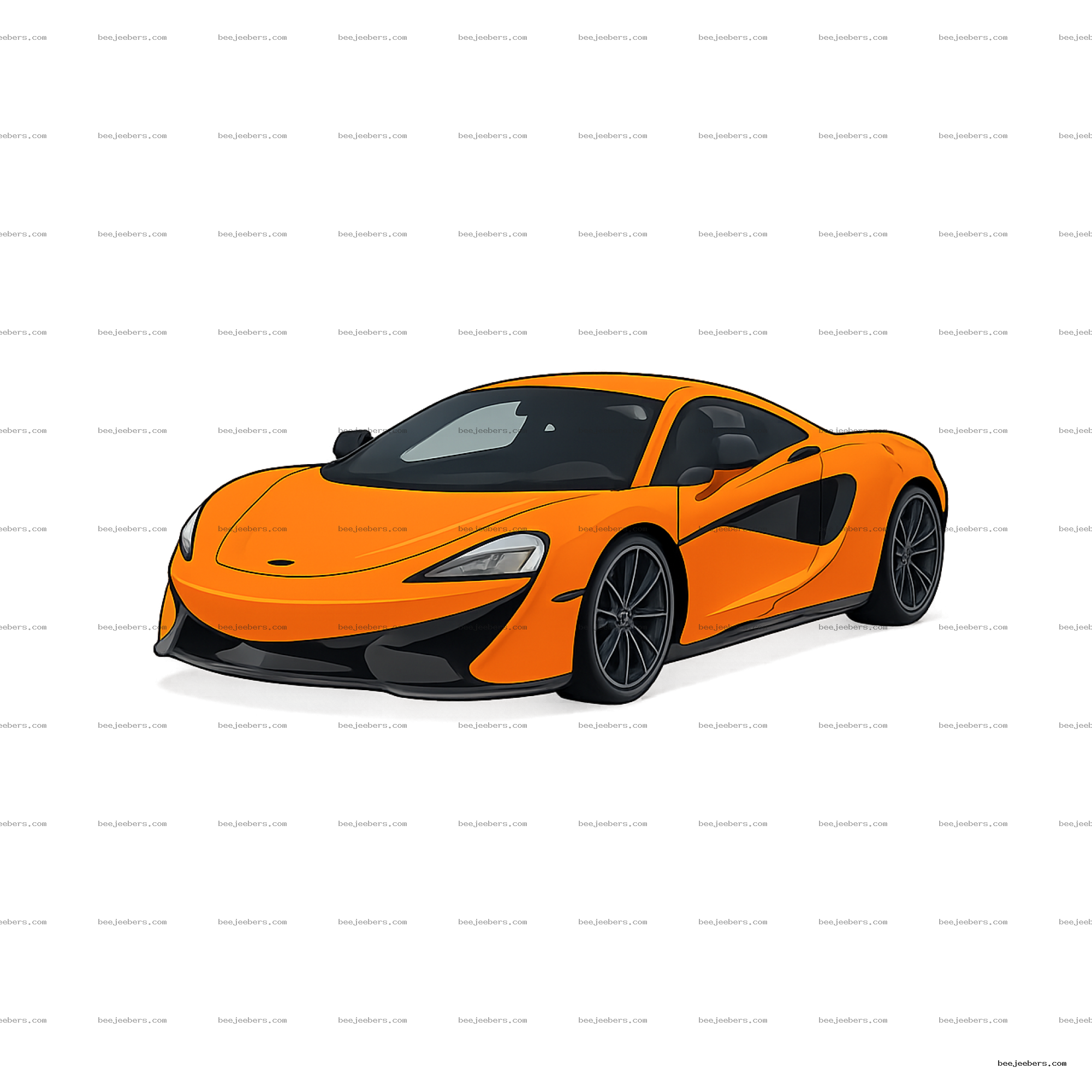 Orange sports car vector illustration angled front side with transparent background