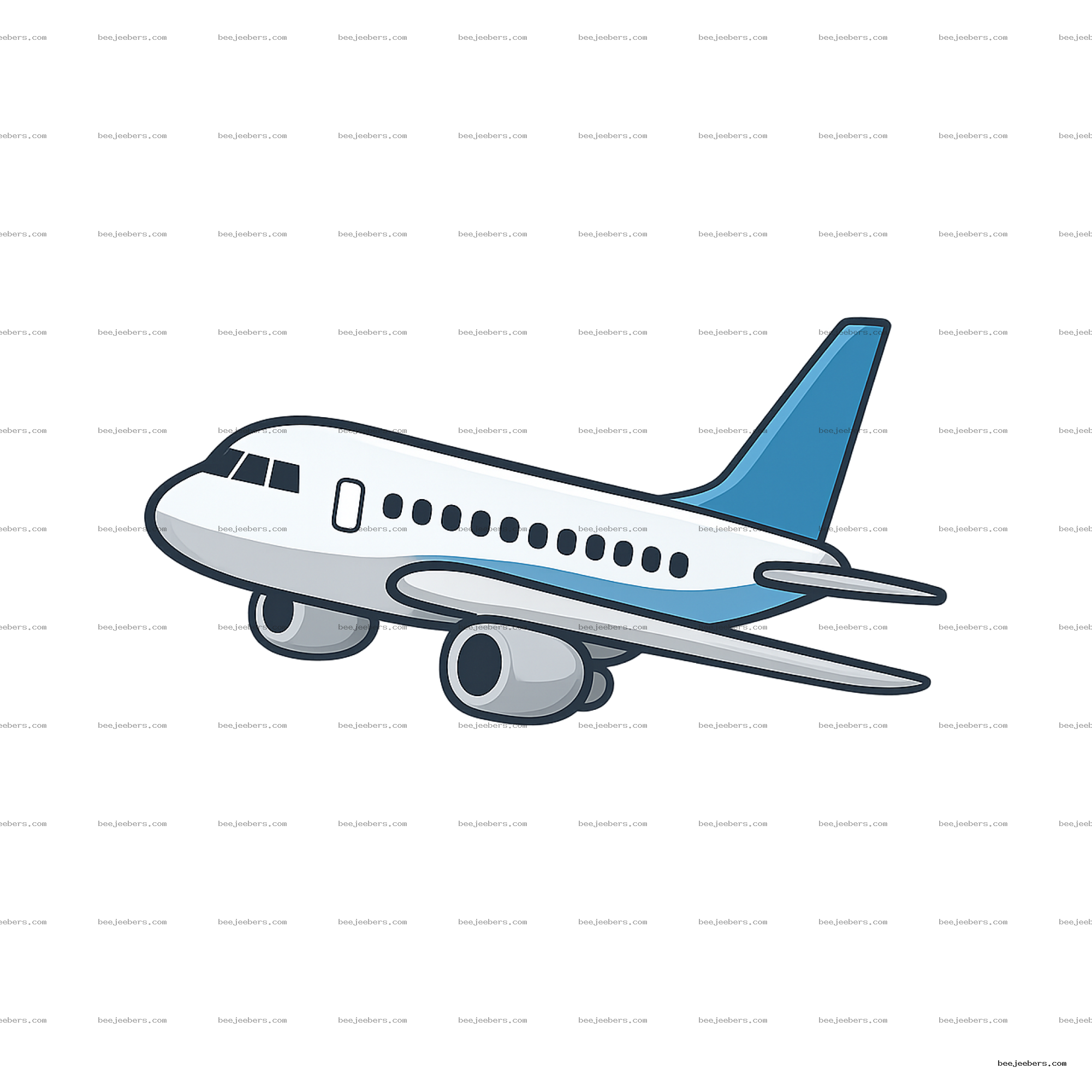 Side view clean vector illustration of commercial airplane with blue tail on transparent background