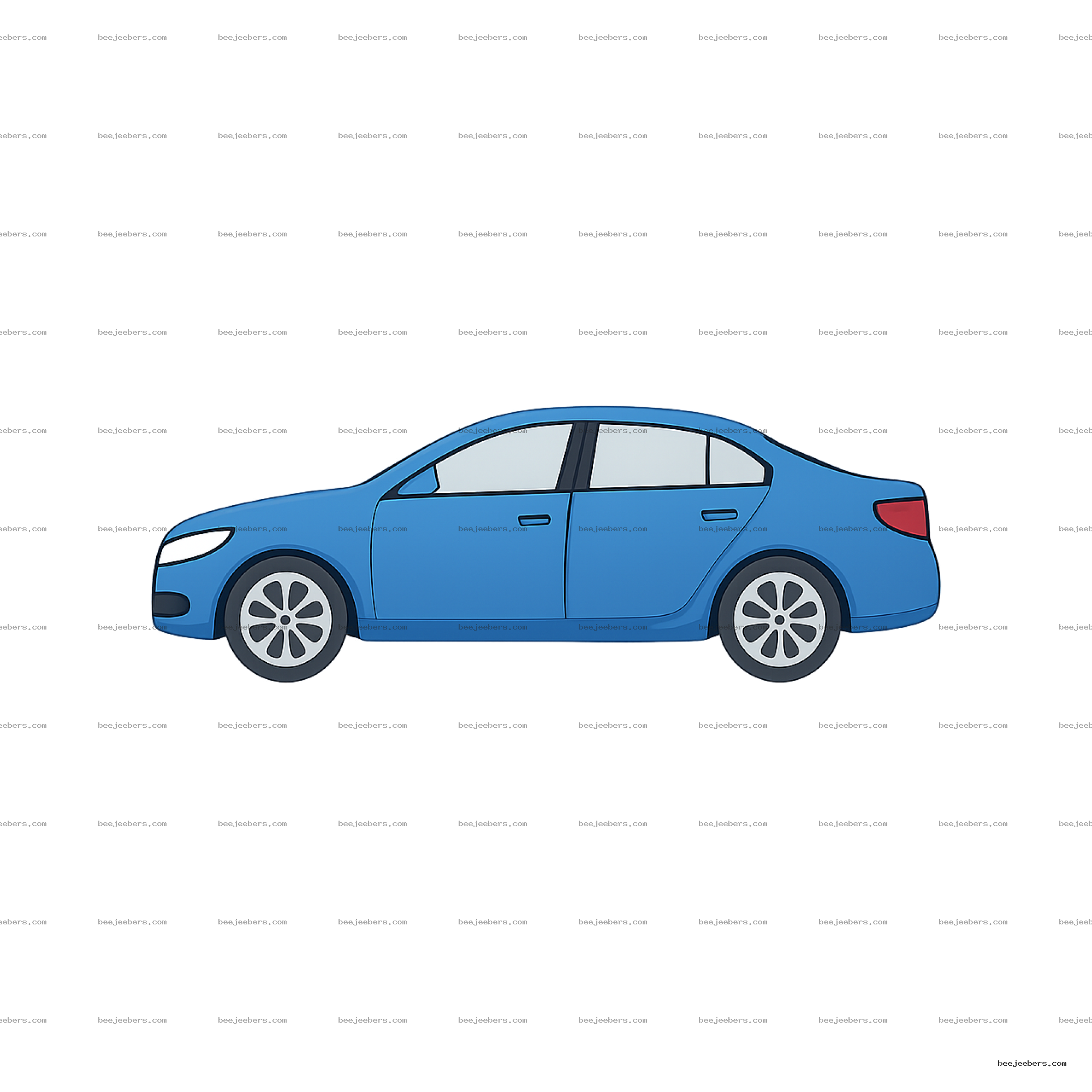 Clean vector illustration of a blue sedan car from the side with transparent background