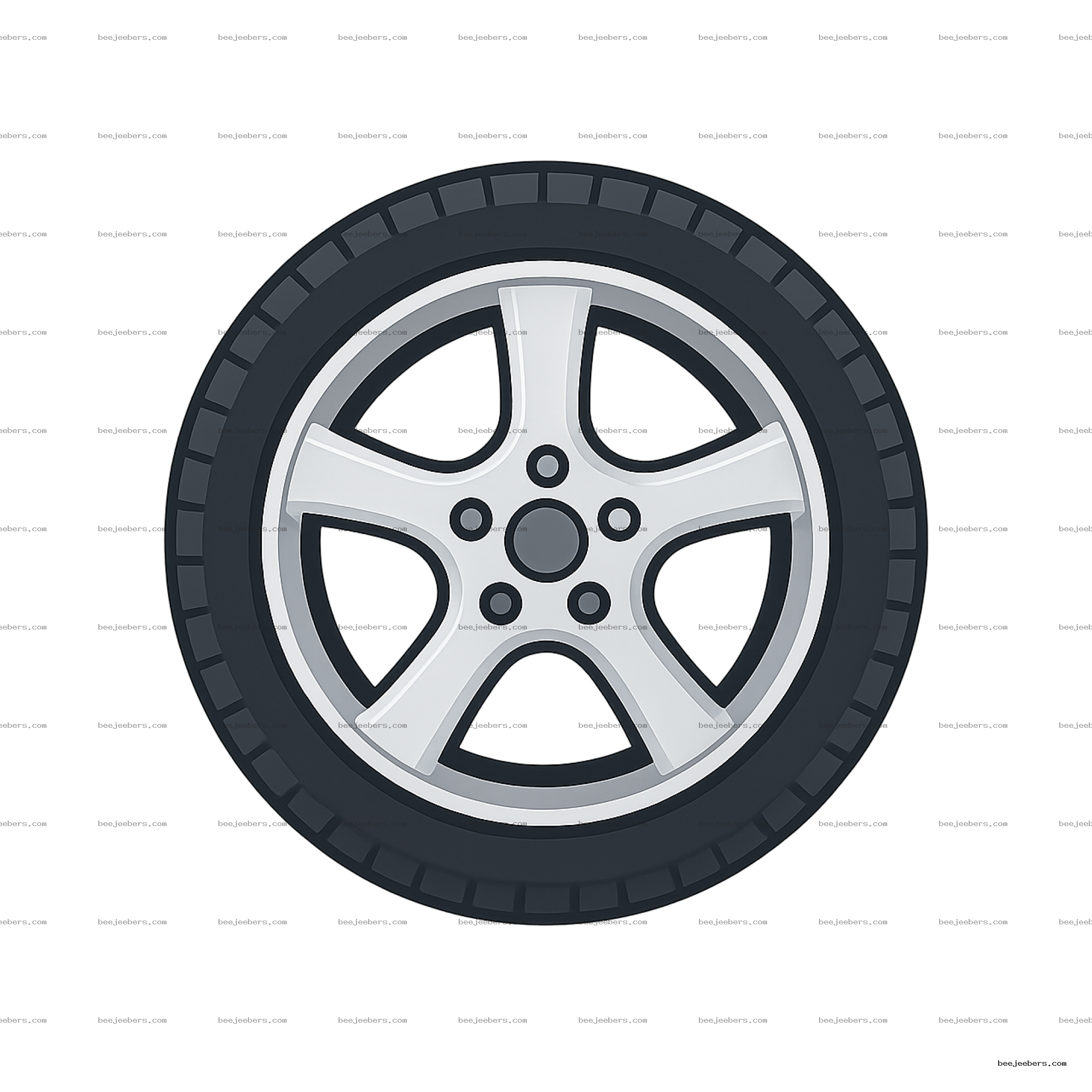 Clean vector illustration of a car wheel with tire on transparent background