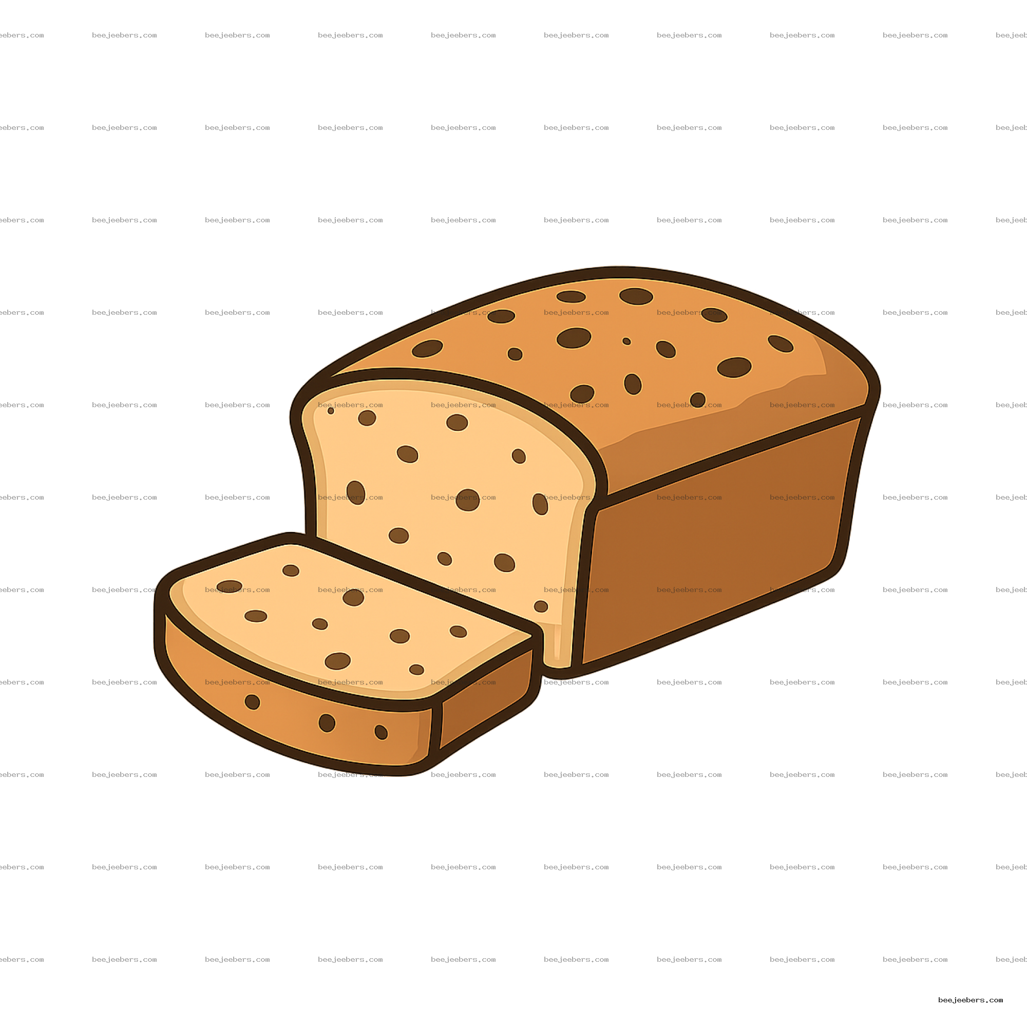 Clean vector clipart of sliced banana bread loaf with brown spots on transparent background