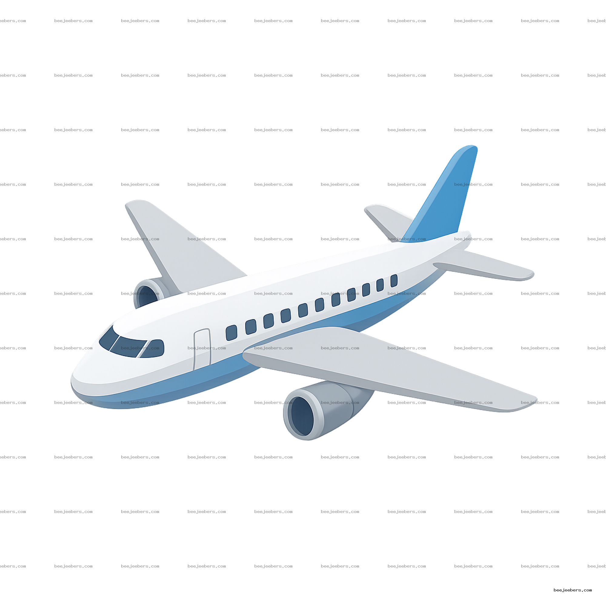 Clean vector illustration of a white and blue passenger airplane from side rear view on transparent background