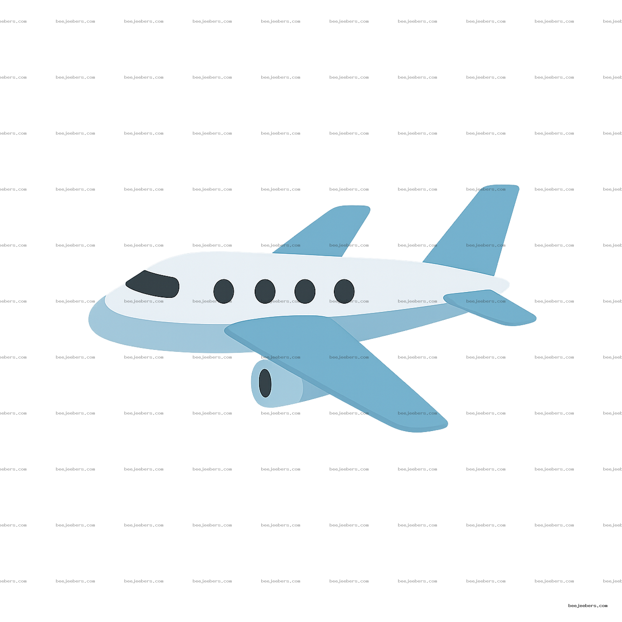 Clean vector illustration of a white and blue airplane with rounded windows and engines under wings