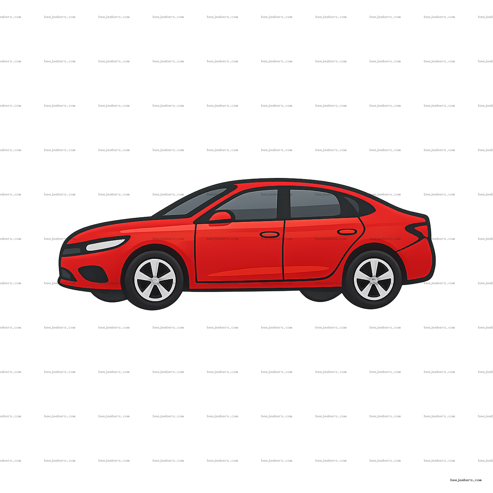 Red compact car side view vector illustration with transparent background