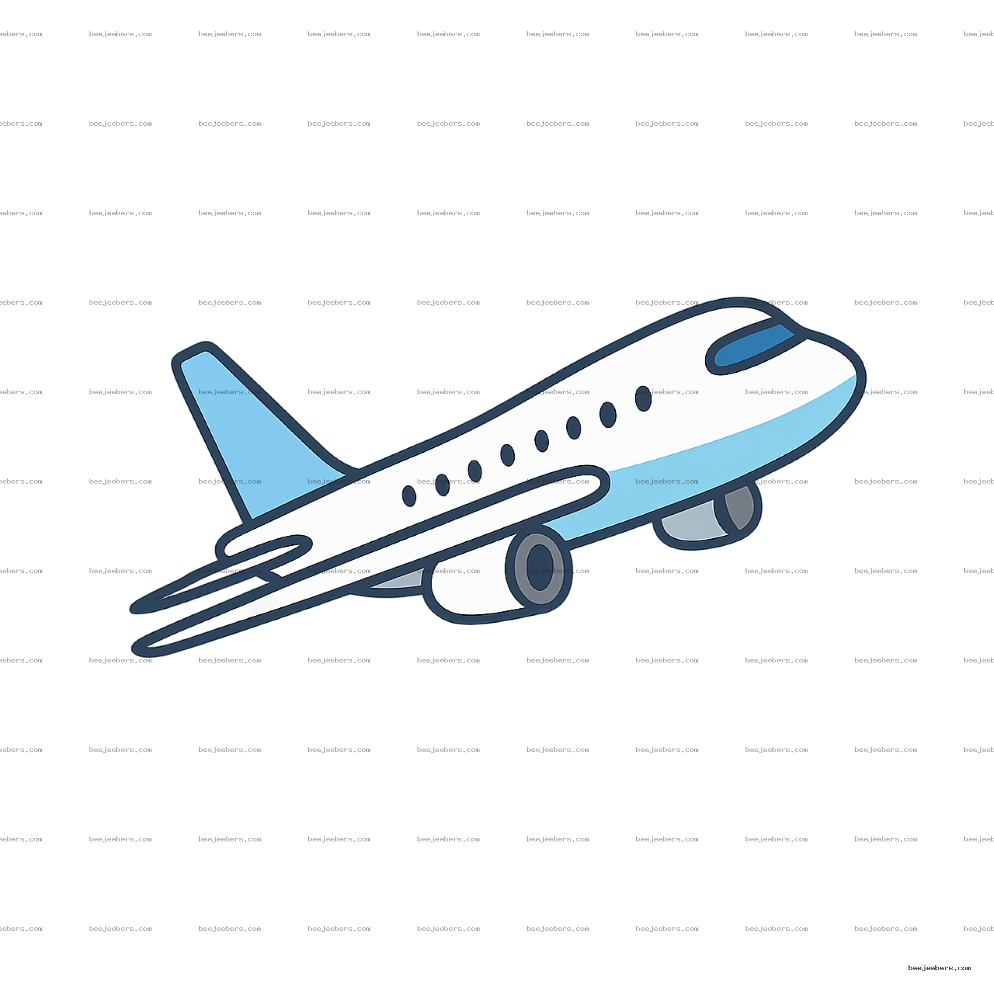 Clean vector clipart of a white and blue airplane flying upward on transparent background