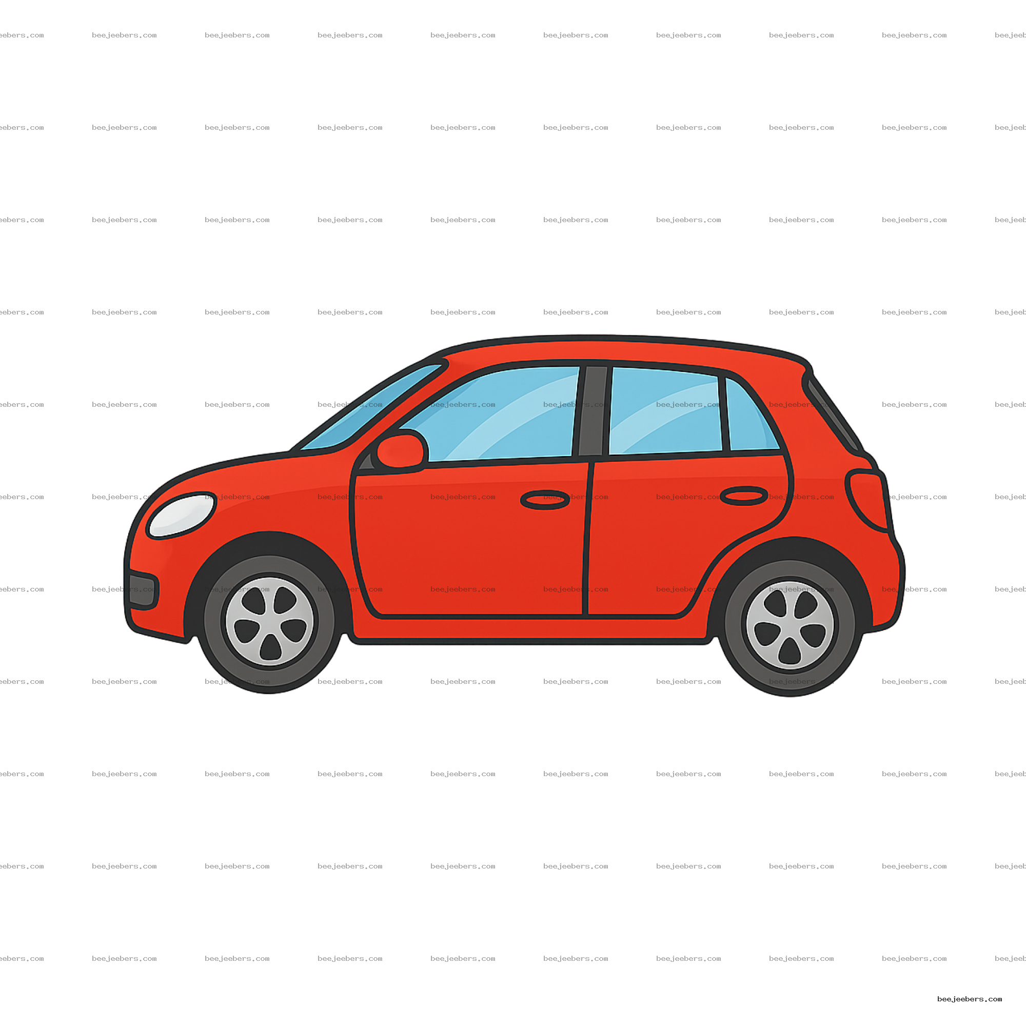 Clean vector of red compact car side view with transparent background