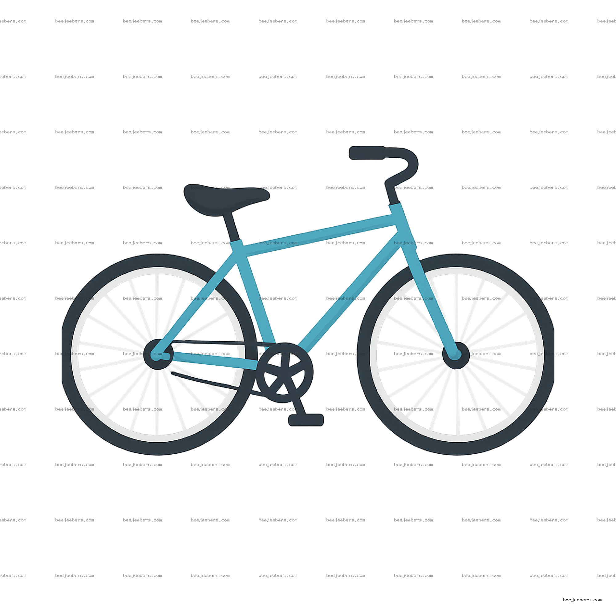 Clean vector illustration of a blue bicycle with black seat and handlebars on transparent background