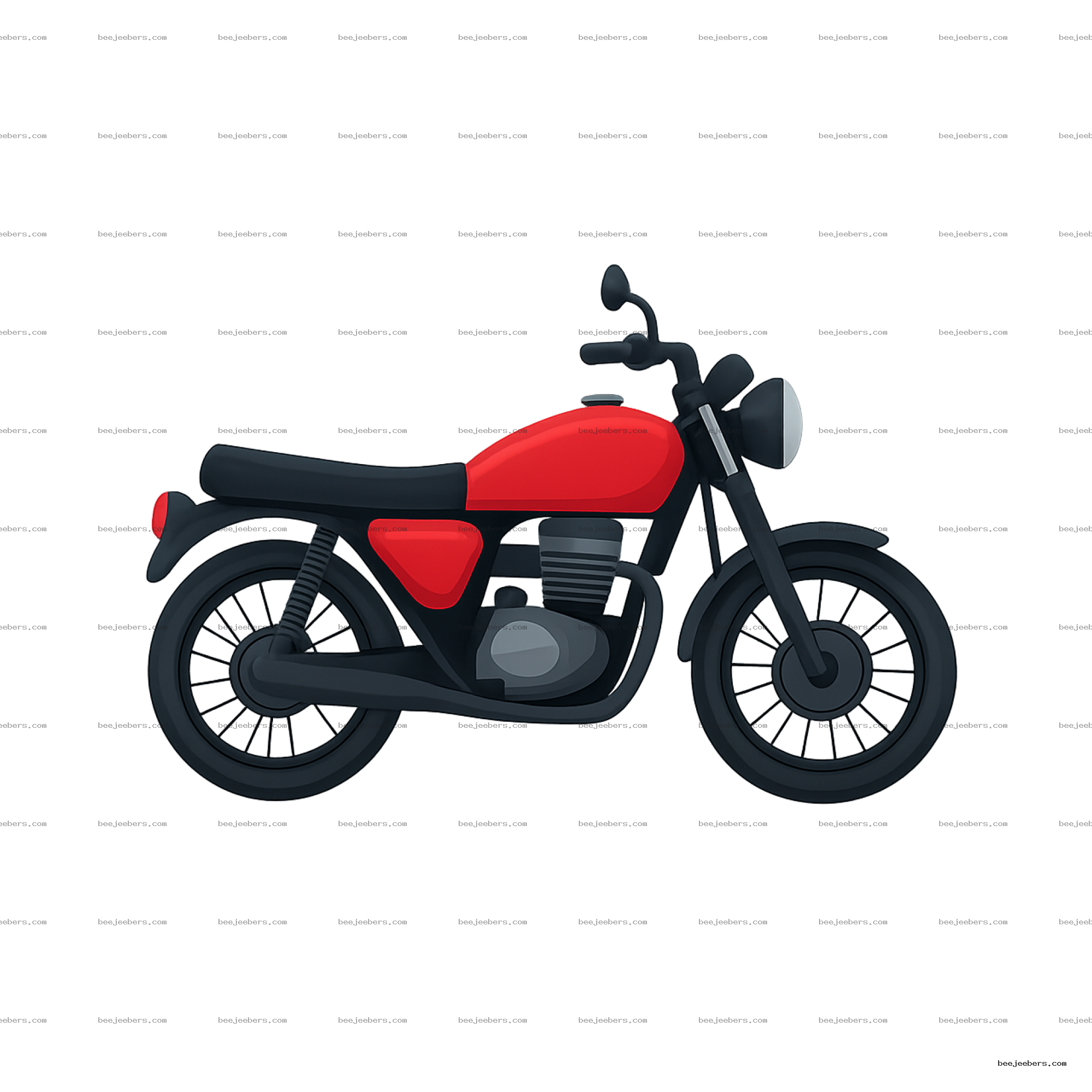 Side view clean vector illustration of a red and black vintage motorbike with transparent background