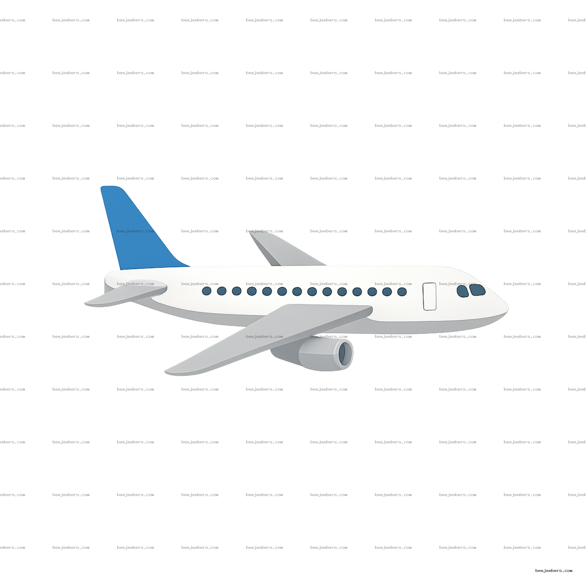 clean vector illustration of a commercial airplane with blue tail and grey wings on transparent background