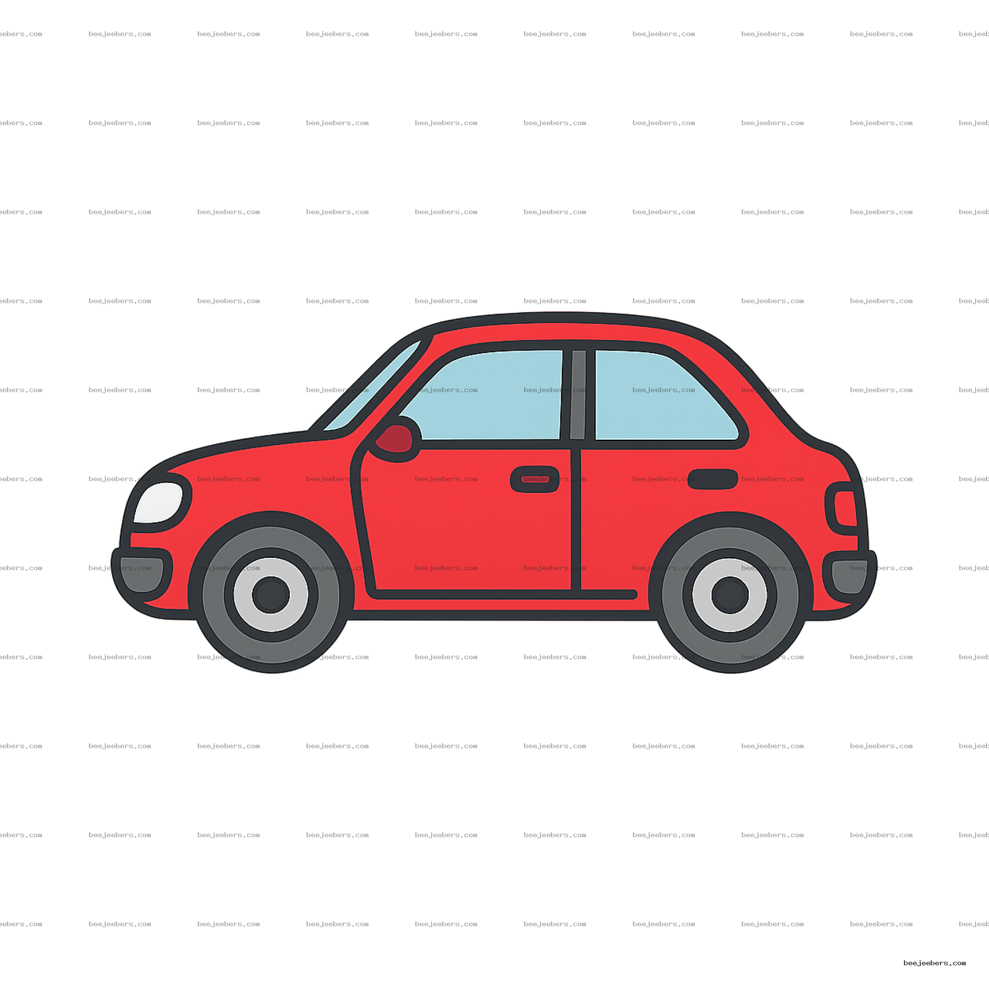 Clean vector red compact car side view illustration with transparent background