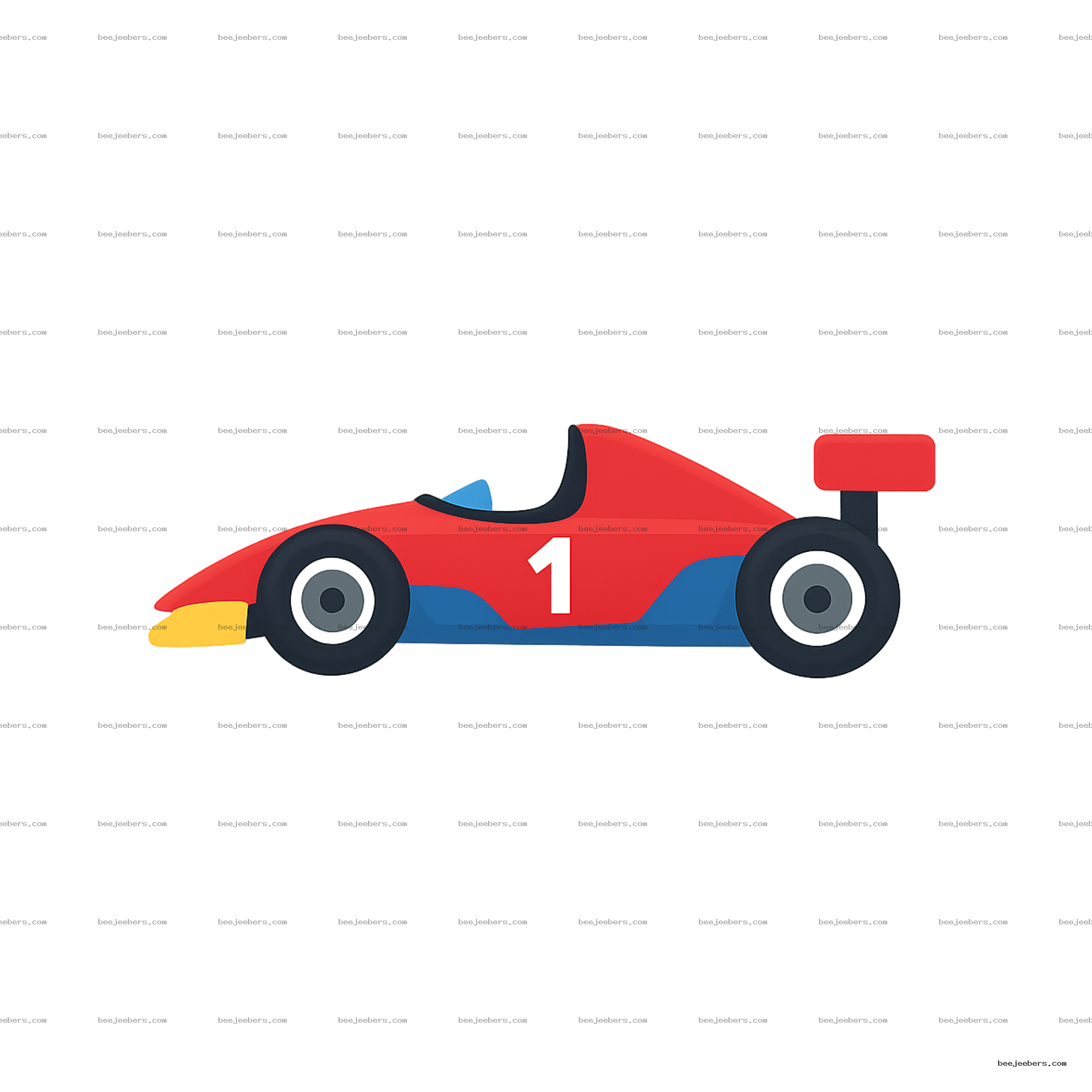 Clean vector graphic of a red and blue race car side view with number 1 on a transparent background