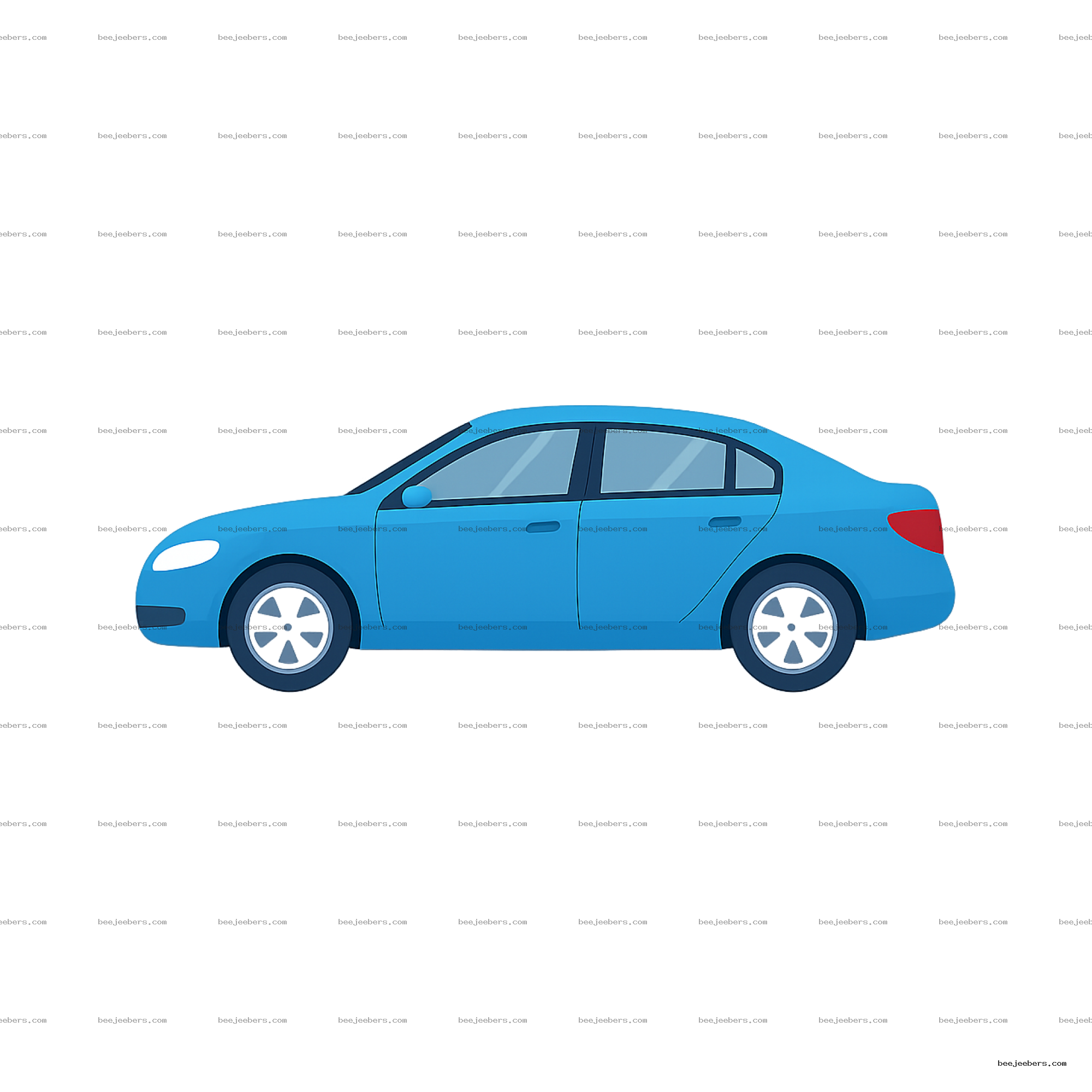 Side view of a blue sedan car vector illustration with transparent background