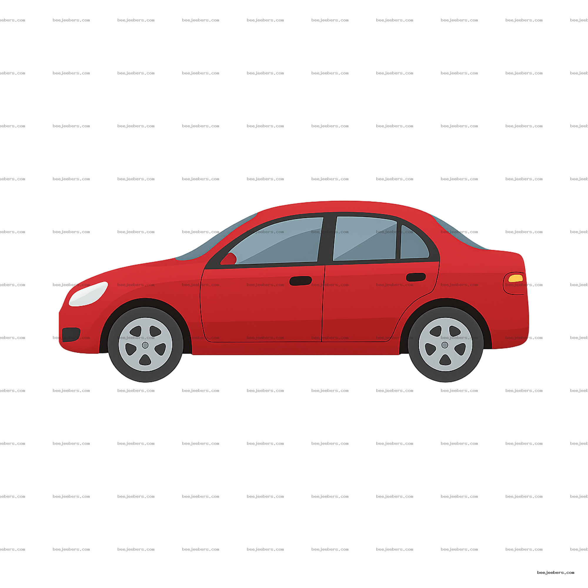 Red compact sedan car side view clean vector PNG transparent background