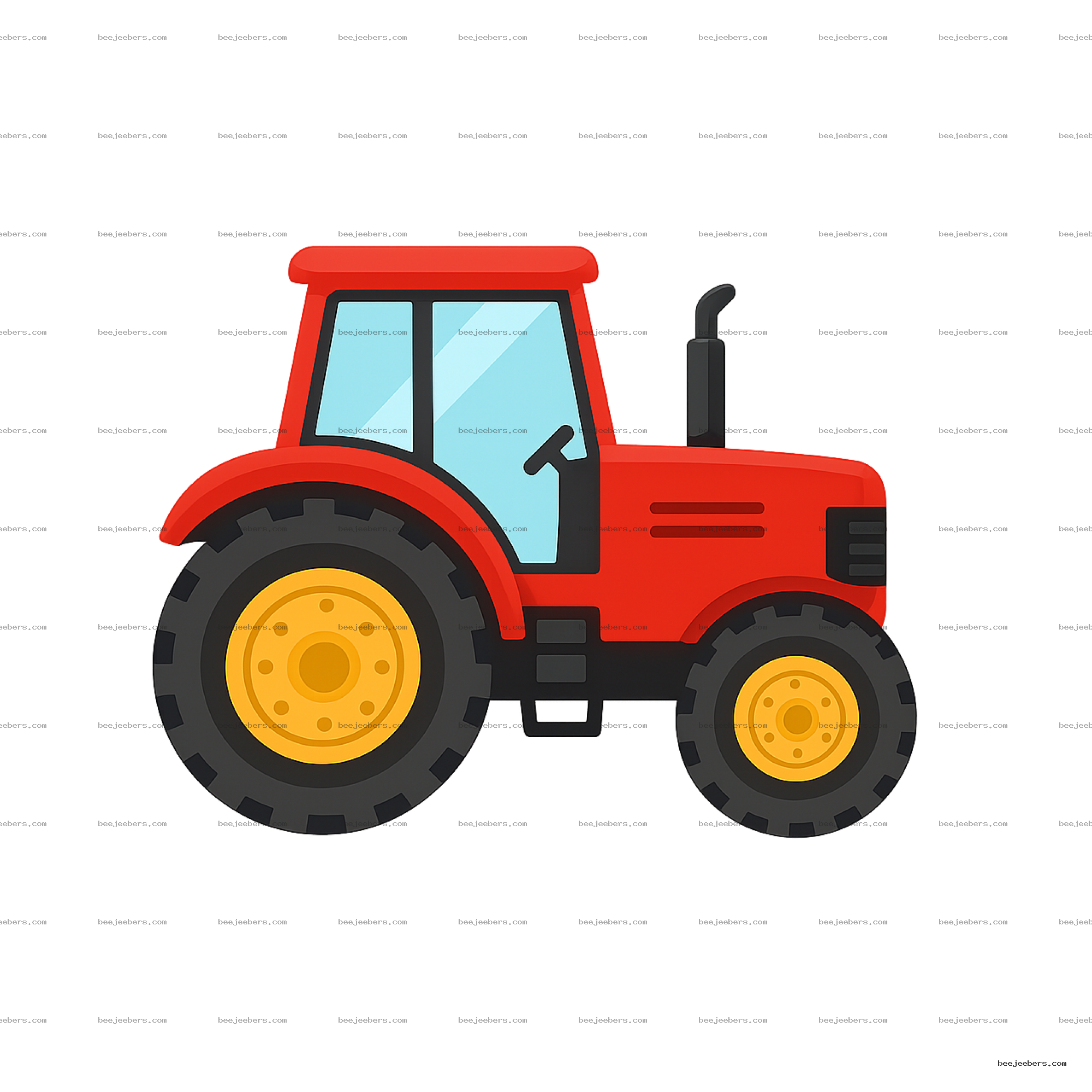 Clean vector red tractor PNG clipart with transparent background and large wheels
