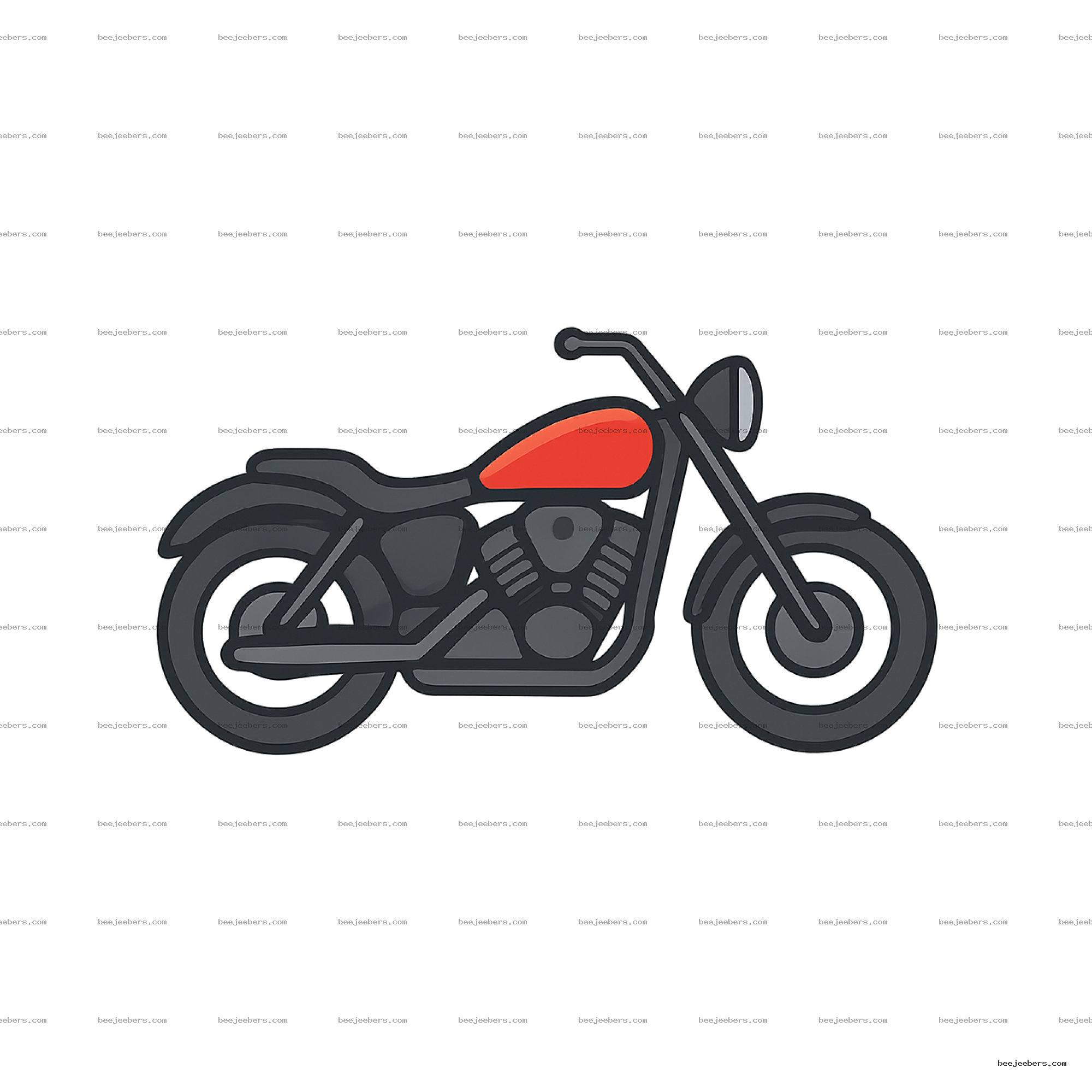 Clean vector illustration of a black motorcycle with red fuel tank on transparent background.