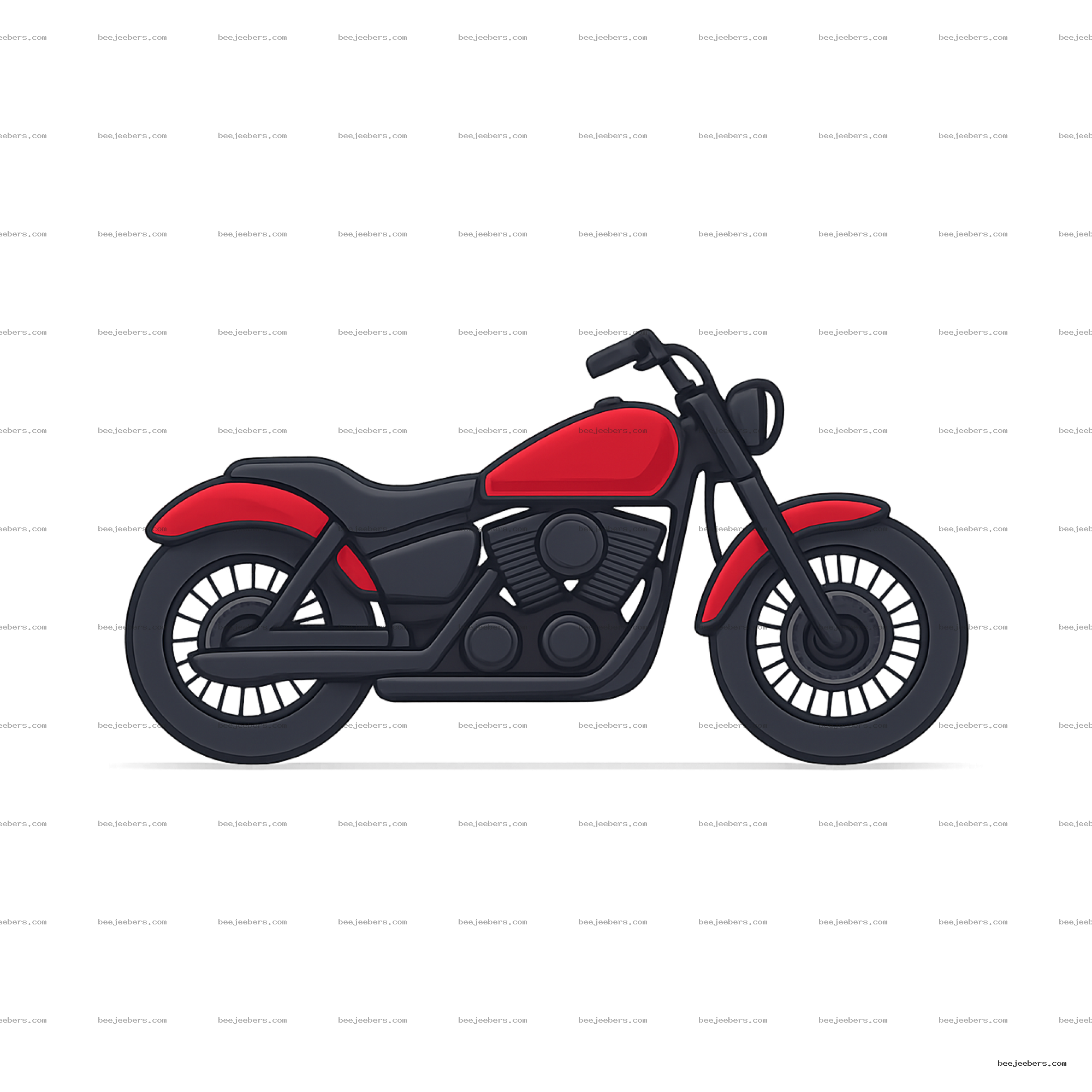 Red and black clean vector motorcycle clipart in side profile with transparent background