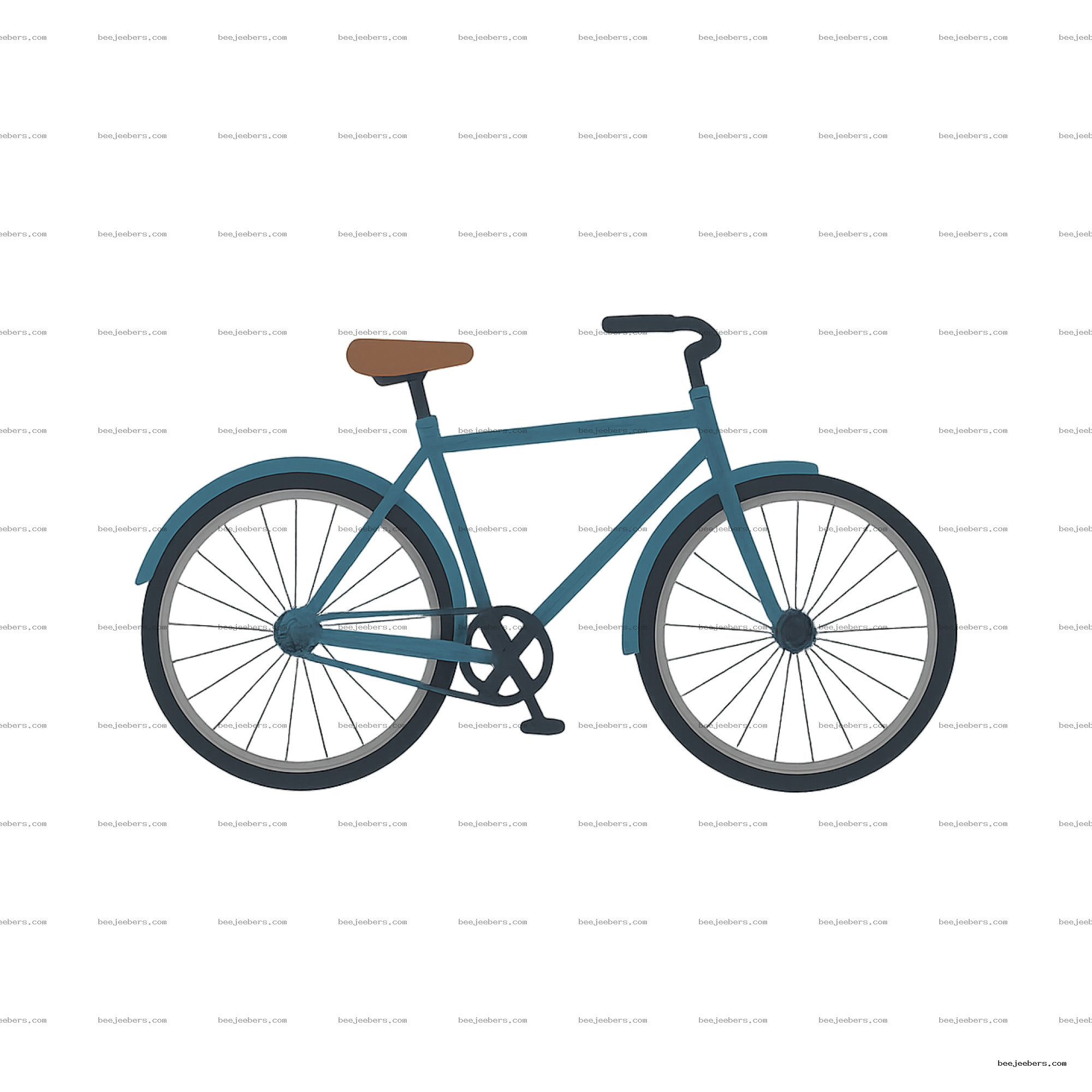Clean vector illustration of a blue bicycle with brown seat on transparent background