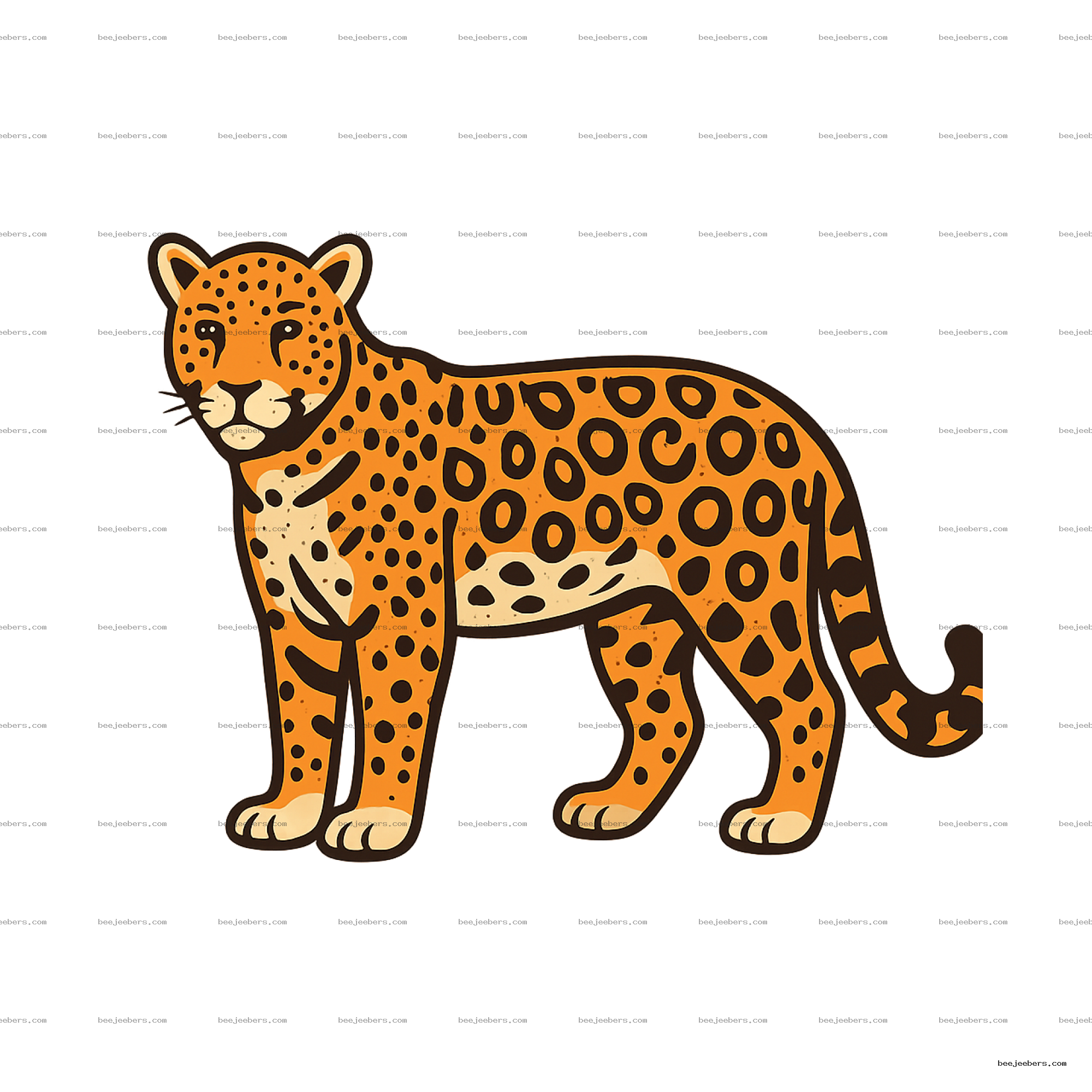 Clean vector illustration of a standing jaguar with orange and black spots on transparent background