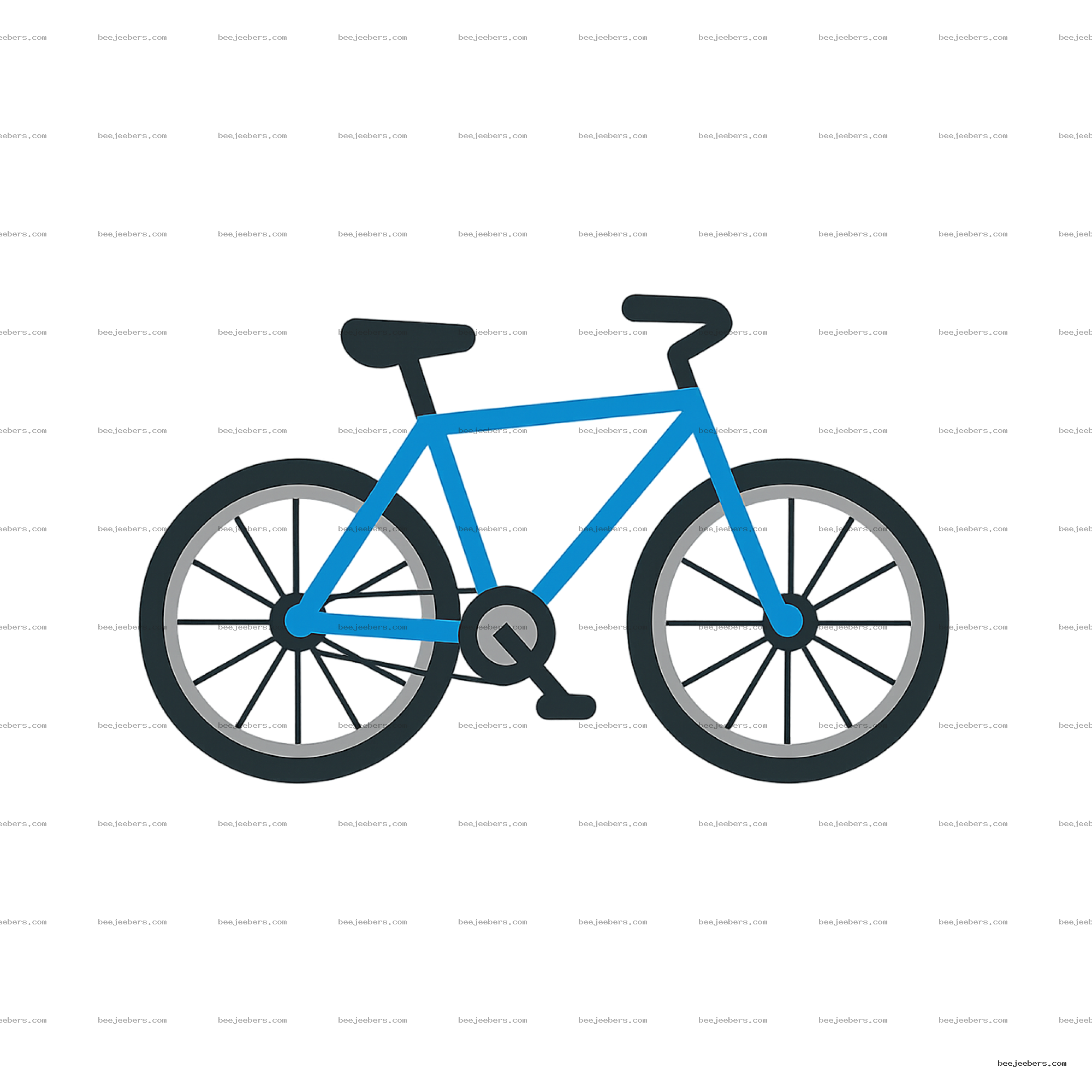 Clean vector illustration of a blue bicycle with black tires and handlebars on transparent background
