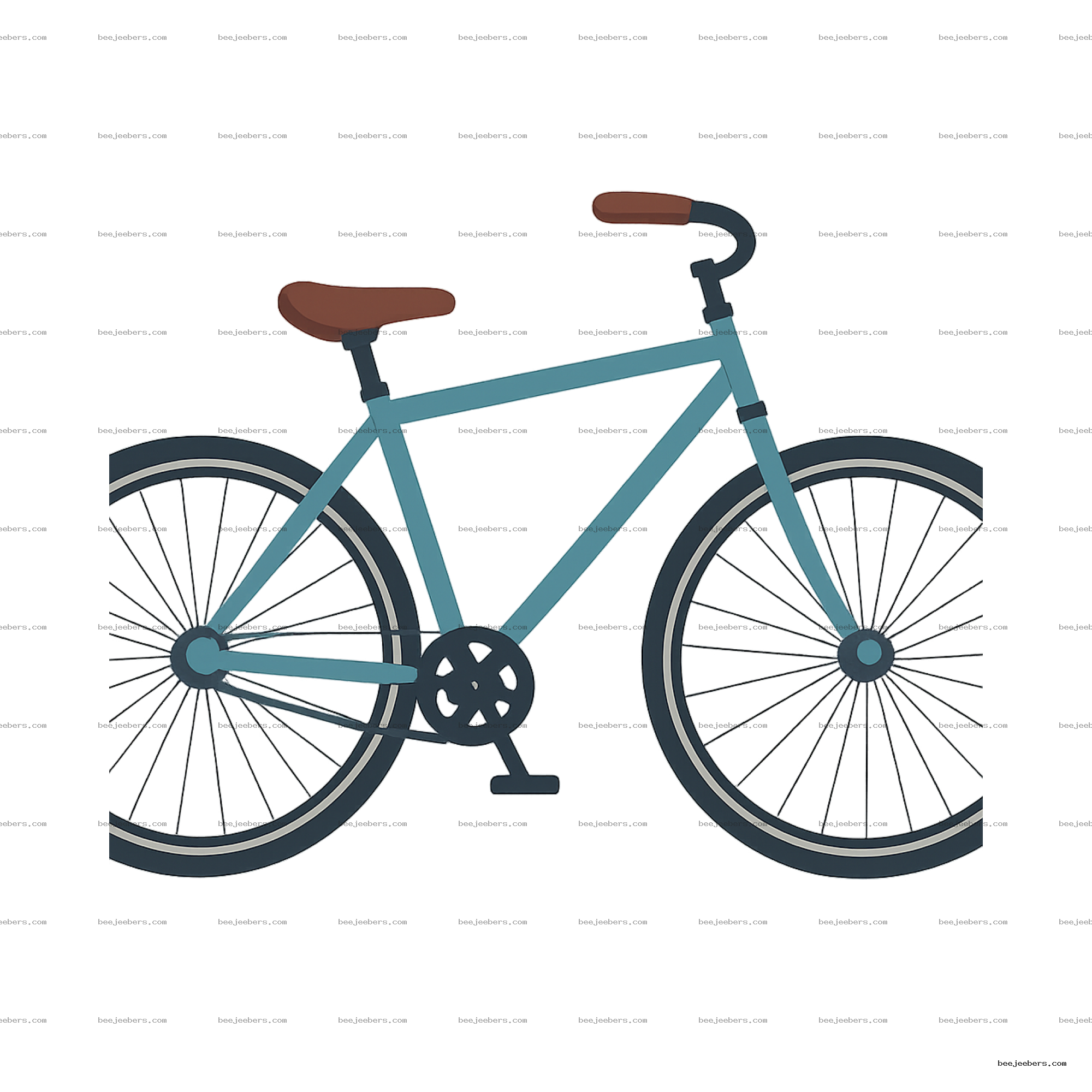 Clean vector bicycle illustration with teal frame, brown seat and handlebars, on transparent background