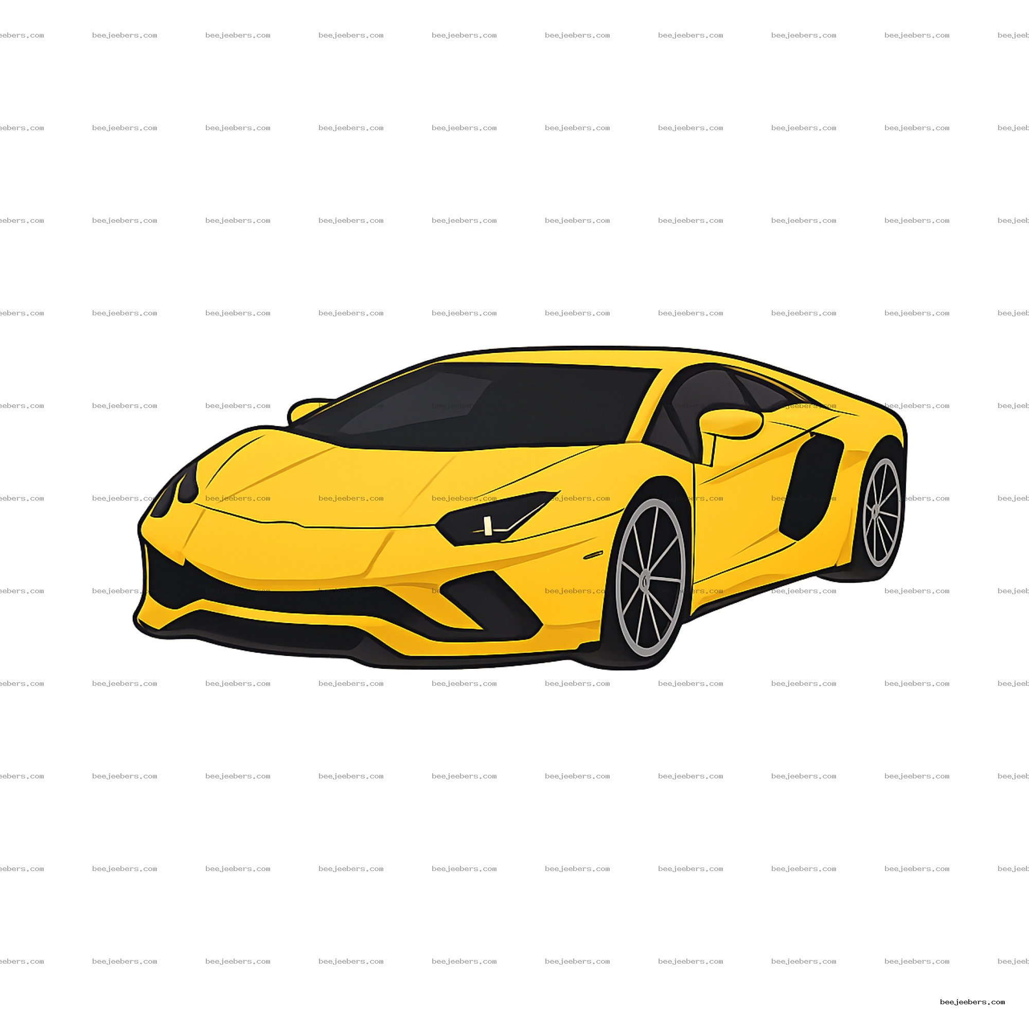 Yellow sports car in clean vector style with black accents and transparent background