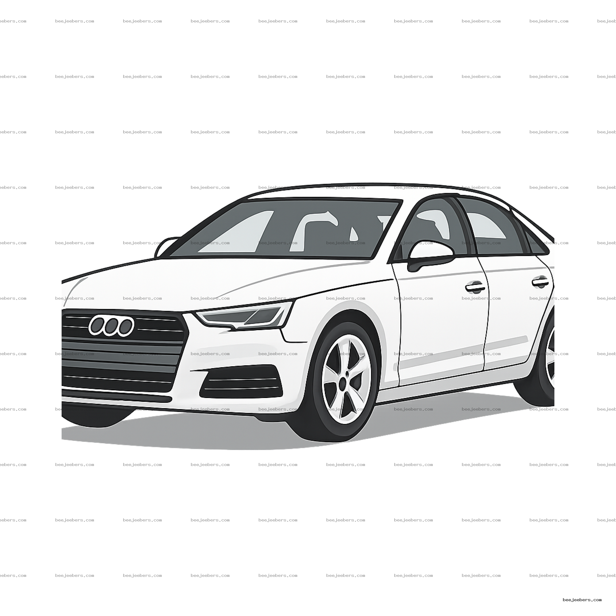 Clean vector illustration of a white car showing front and side views with transparent background