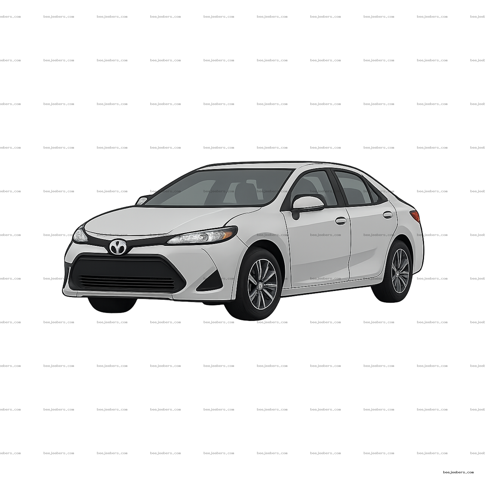 Clean vector style white sedan car PNG with transparent background, front-right side view