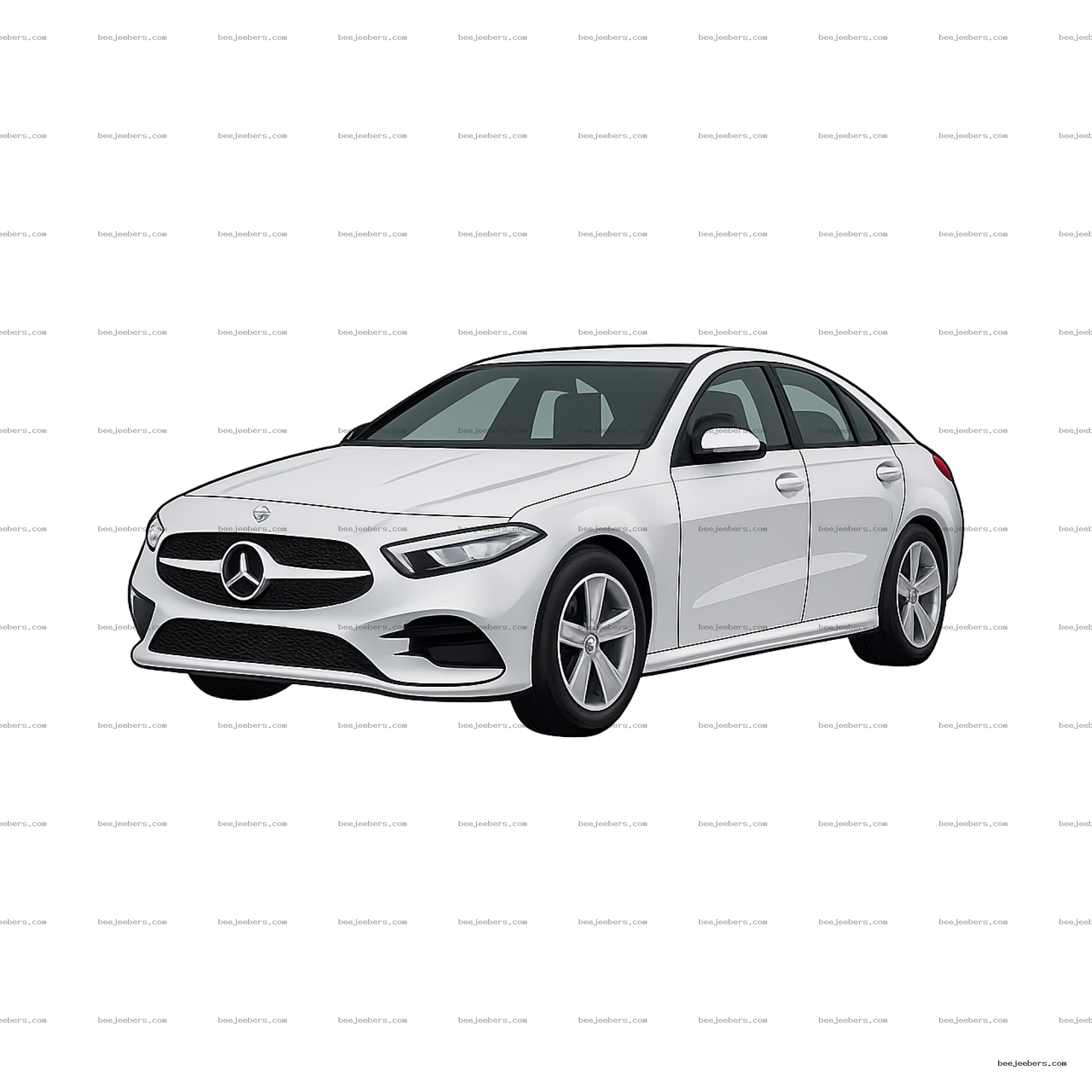 Clean vector PNG of a white luxury sedan car front side view on transparent background