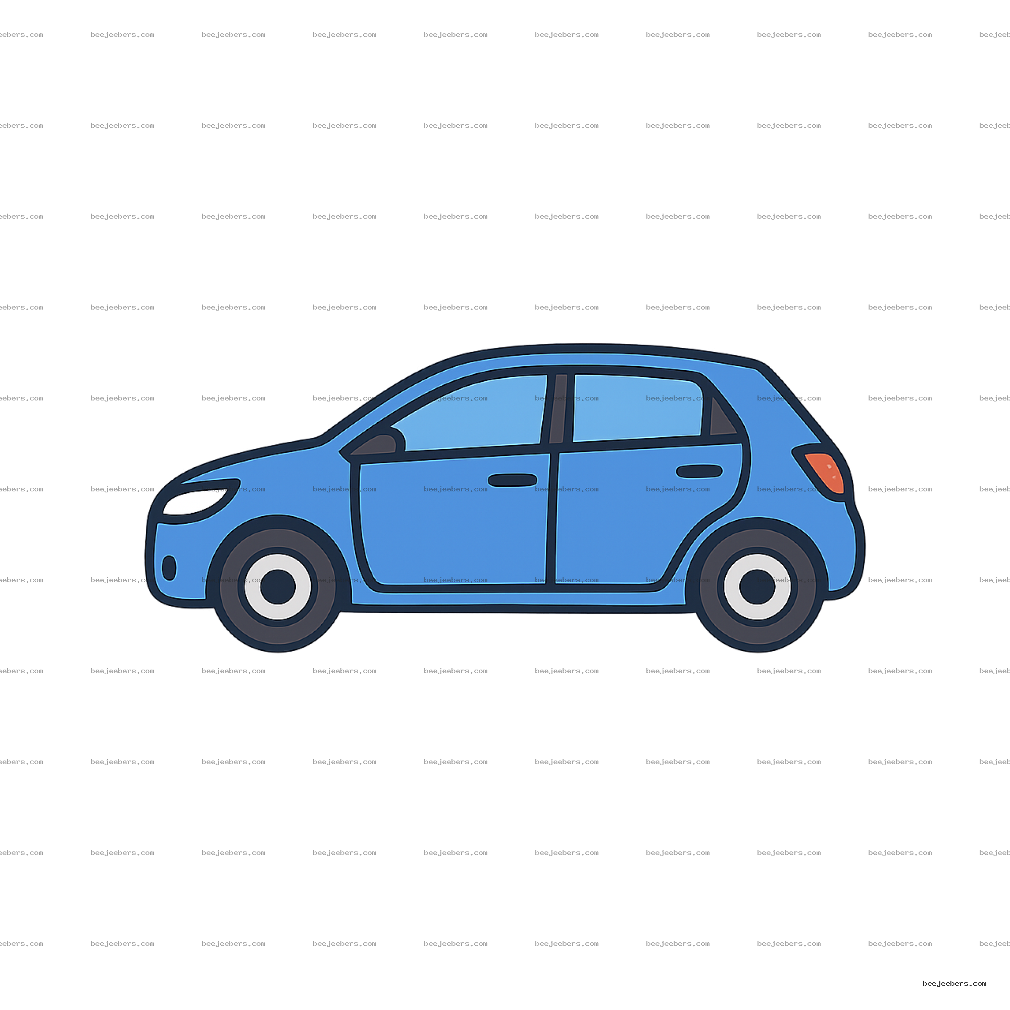Clean vector illustration of a small blue car side view with transparent background